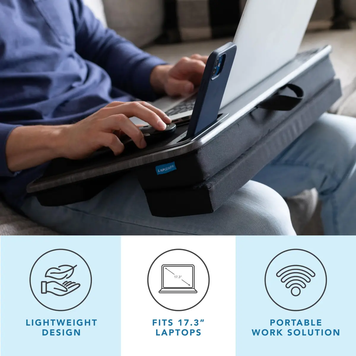LapGear Mega Elevation Pro Lap Desk – Black Carbon, 59cm (23") × 33cm (13") | Ergonomic Design for Laptops up to 17.3" - view 2