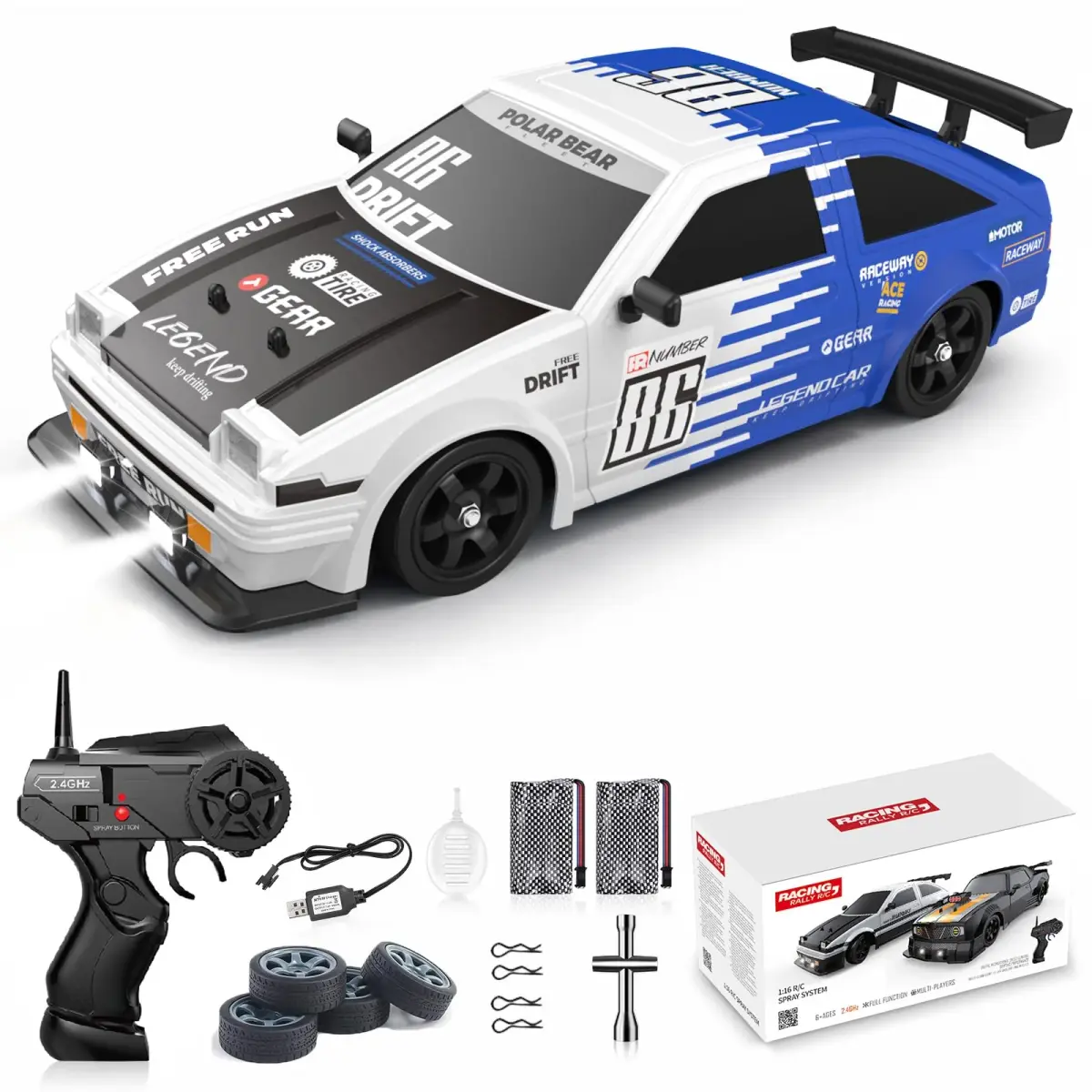 Desdoni 1:16 Scale RC Drift Car 28.5cm (11.22 in) | 4WD High Speed 18KM/H with LED Lights & Spray - main product image