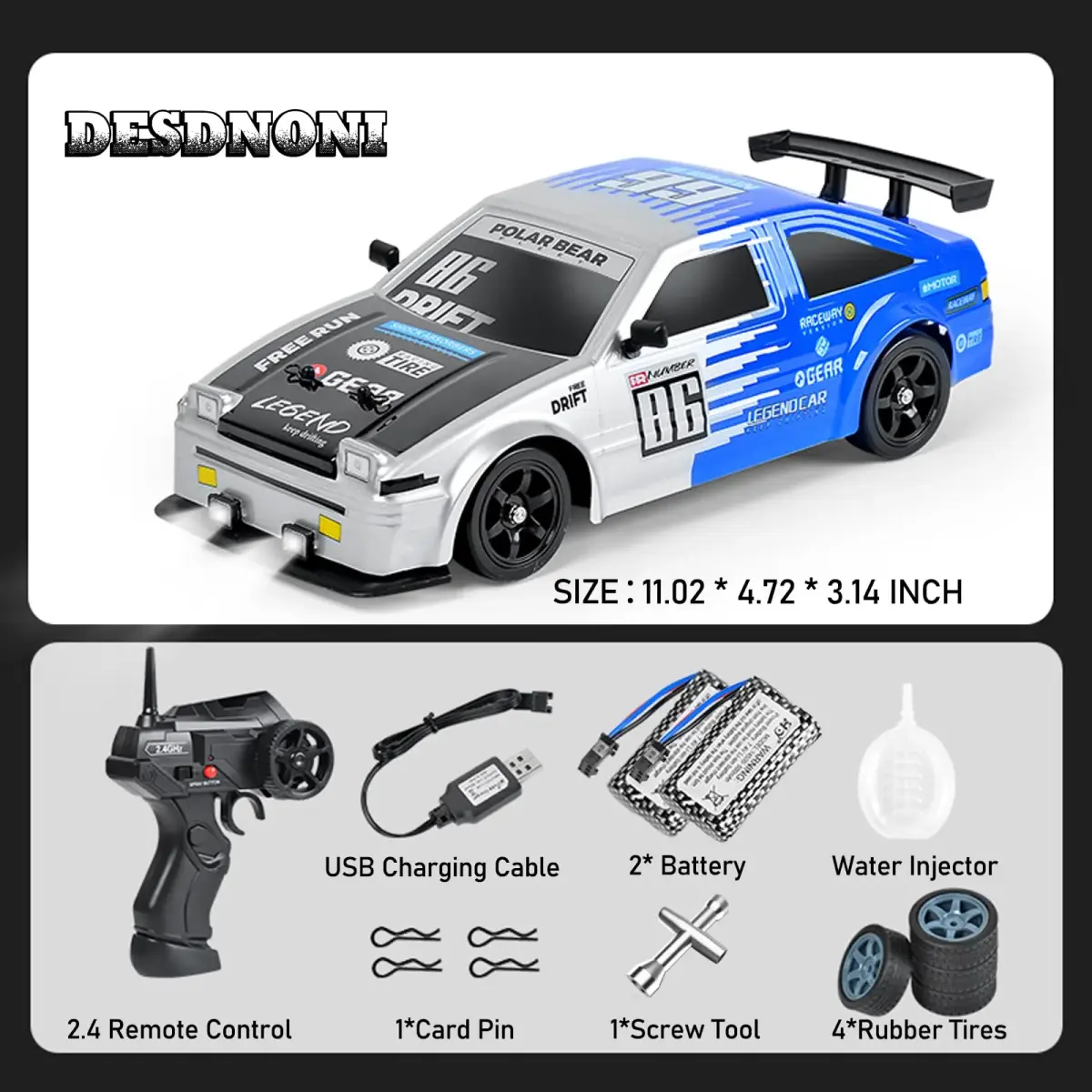 Desdoni 1:16 Scale RC Drift Car 28.5cm (11.22 in) | 4WD High Speed 18KM/H with LED Lights & Spray - view 6