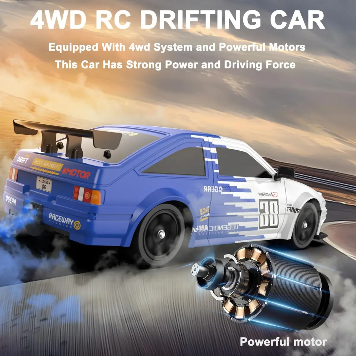 Desdoni 1:16 Scale RC Drift Car 28.5cm (11.22 in) | 4WD High Speed 18KM/H with LED Lights & Spray - view 3