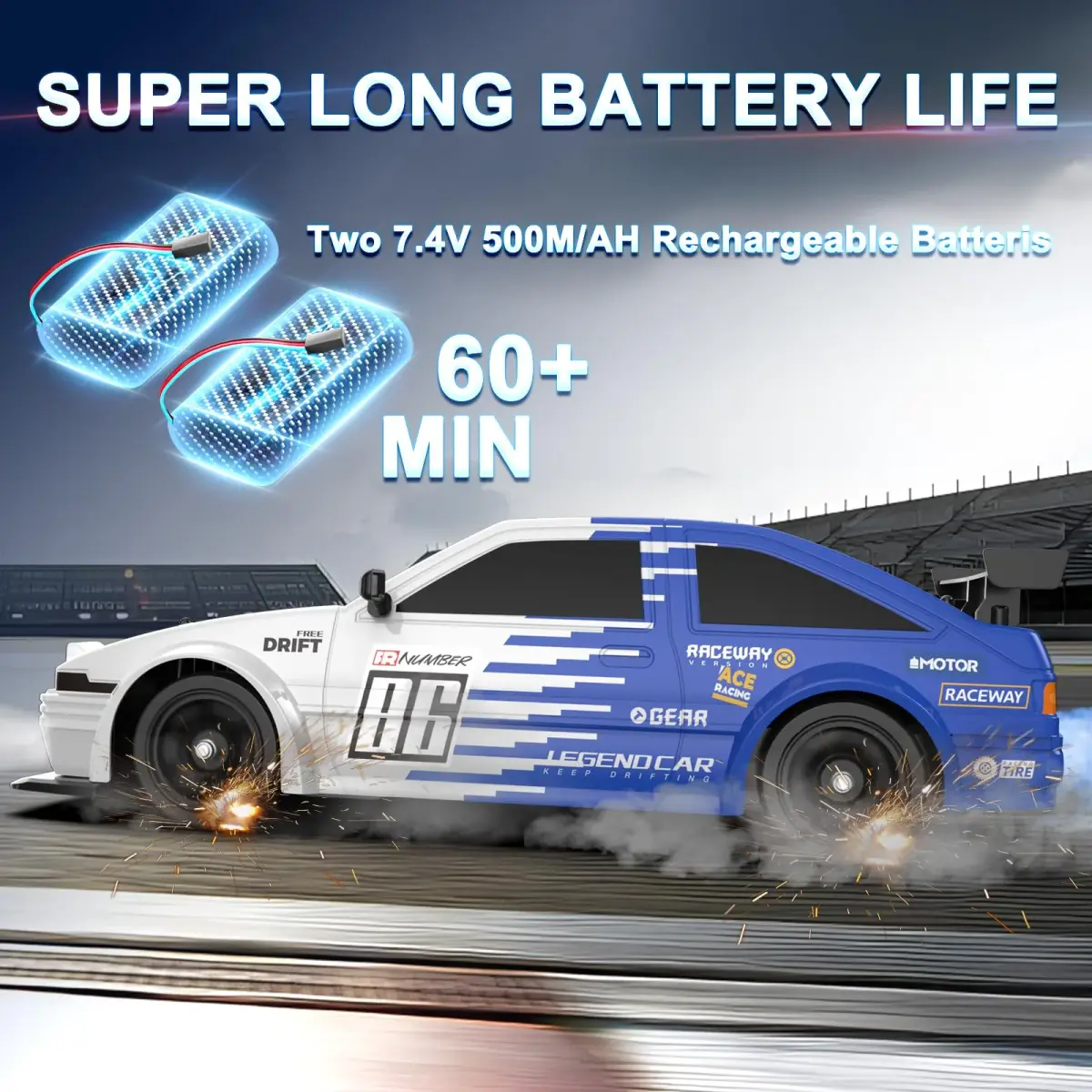 Desdoni 1:16 Scale RC Drift Car 28.5cm (11.22 in) | 4WD High Speed 18KM/H with LED Lights & Spray - view 4