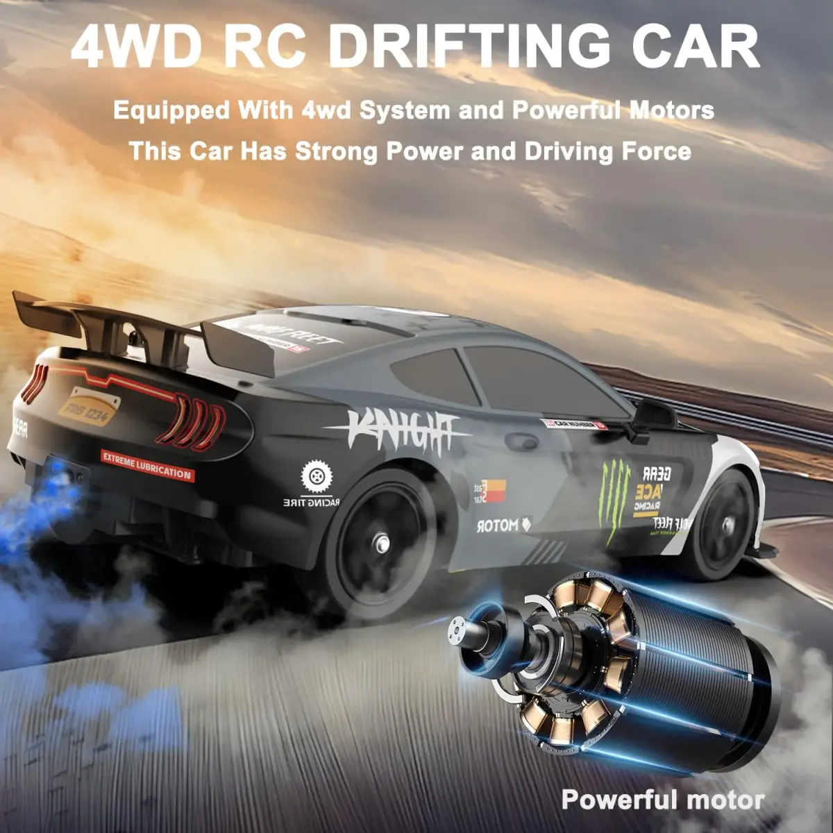 Desdoni 1:16 Scale RC Drift Car - B-Black 4WD 18KM/H with LED Lights & Spray - view 3