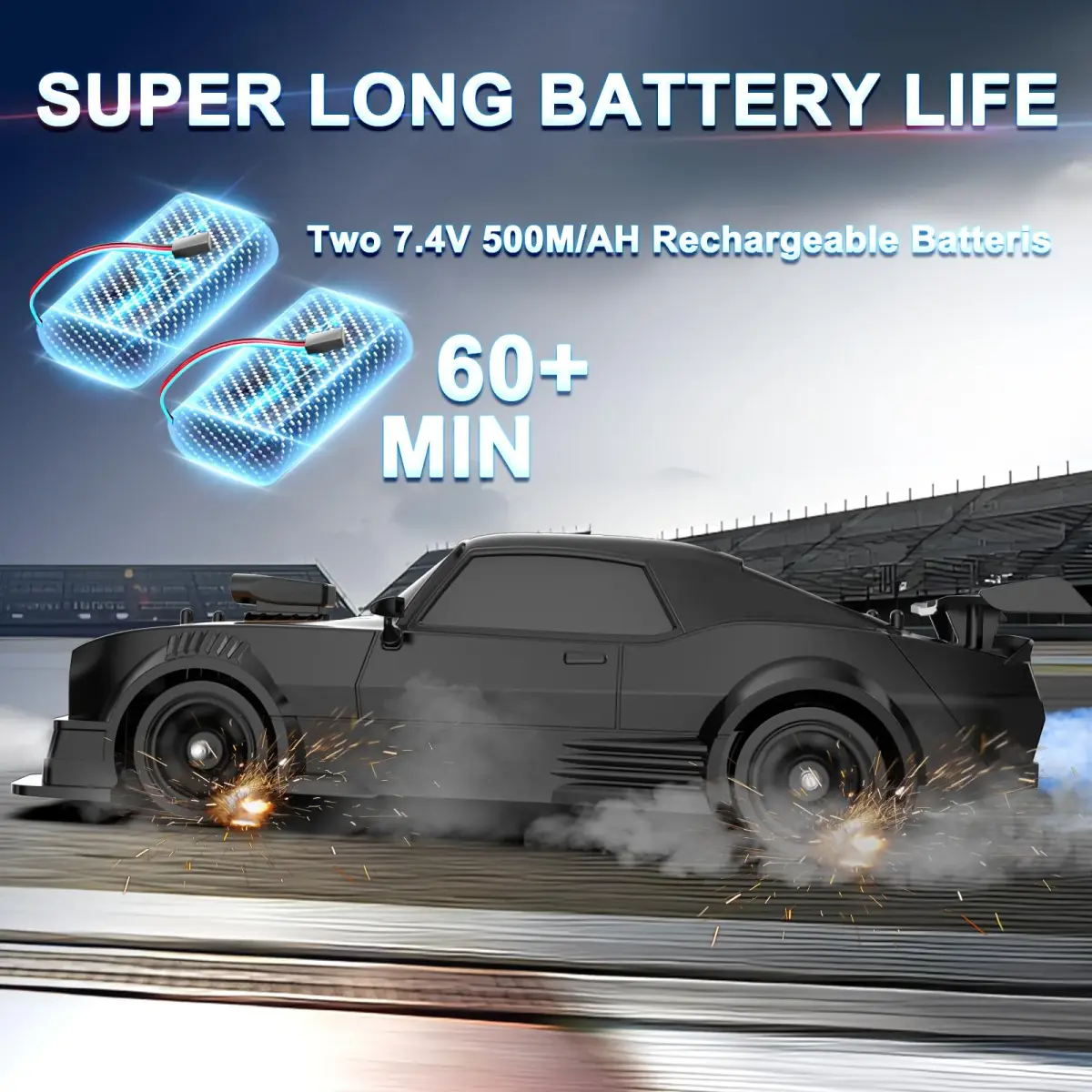 Desdoni 1:16 Scale RC Drift Car - B-Black 4WD 18KM/H with LED Lights & Spray - view 4