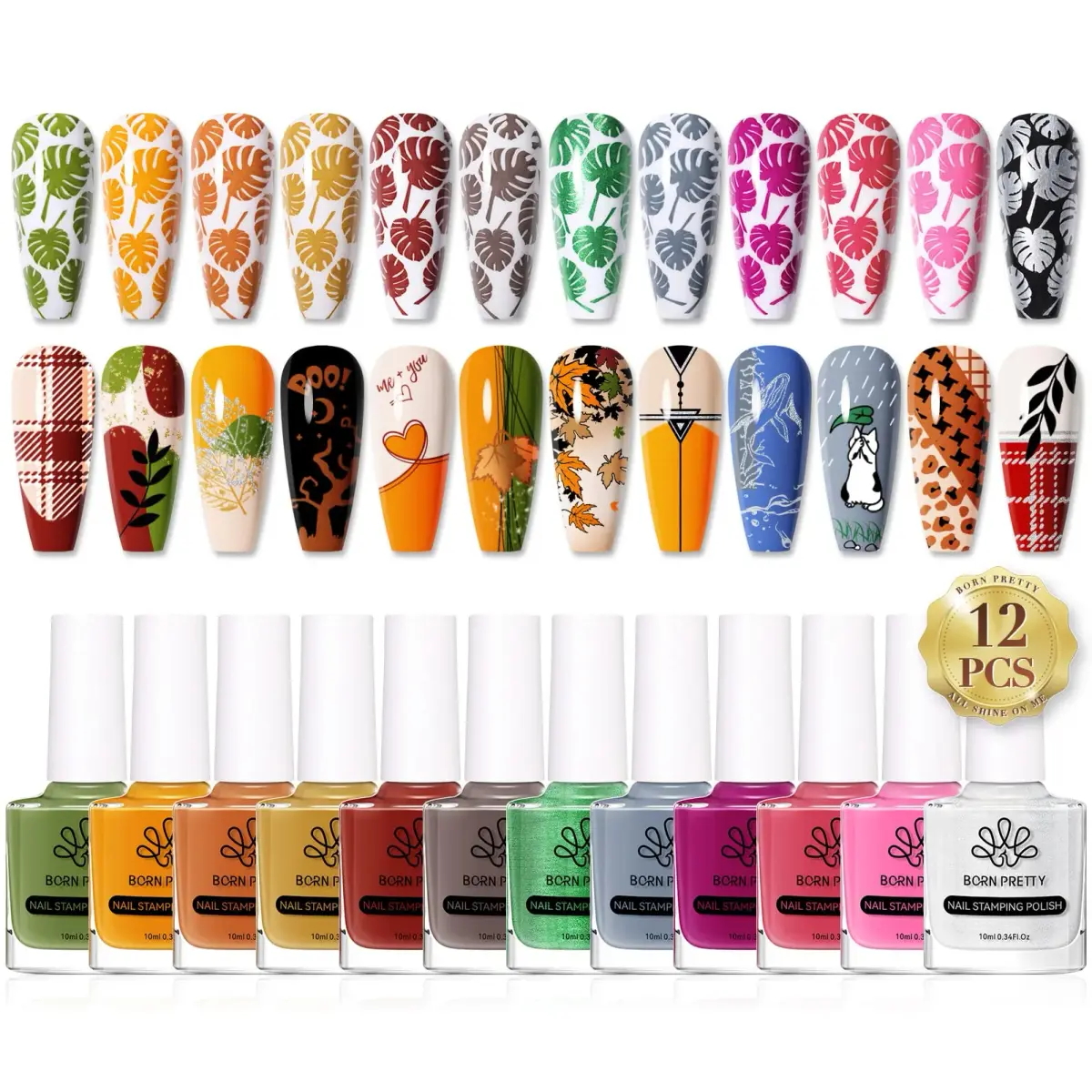 Born Pretty Stamping Nail Polish 12 Colors Fall Winter Set | 10ml (0.34 fl oz) Each - main product image