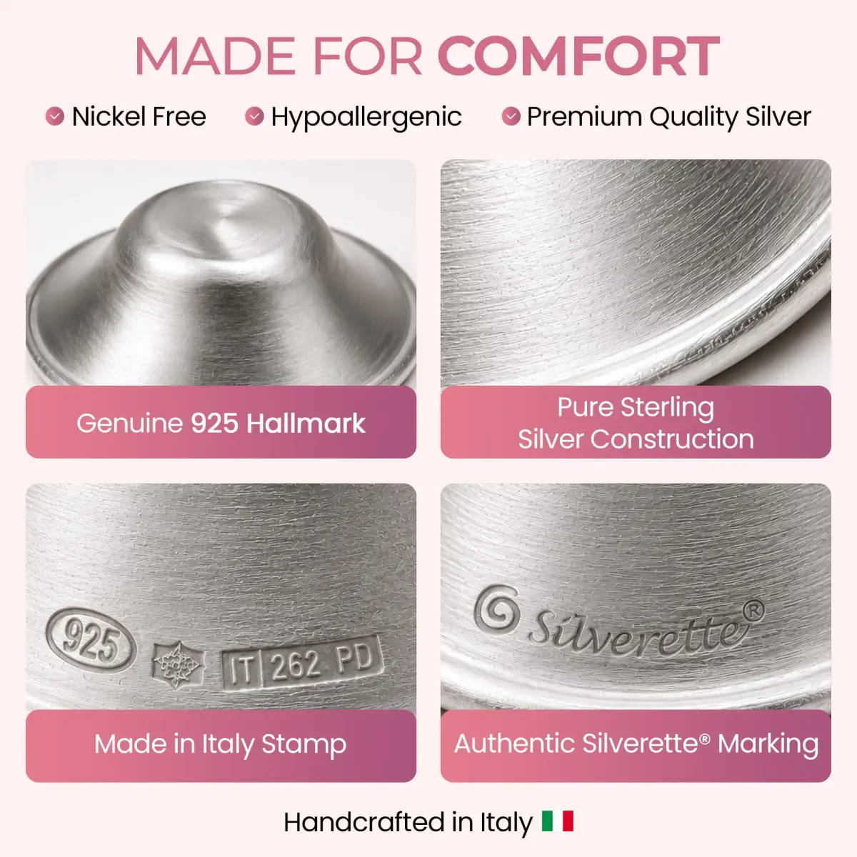Silverette Silver Nursing Cups with O-Feel Silicone Rings | Handcrafted Sterling Silver for Soothing Relief - view 7