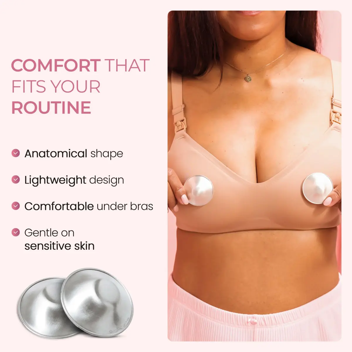 Silverette Silver Nursing Cups with O-Feel Silicone Rings | Handcrafted Sterling Silver for Soothing Relief - view 8