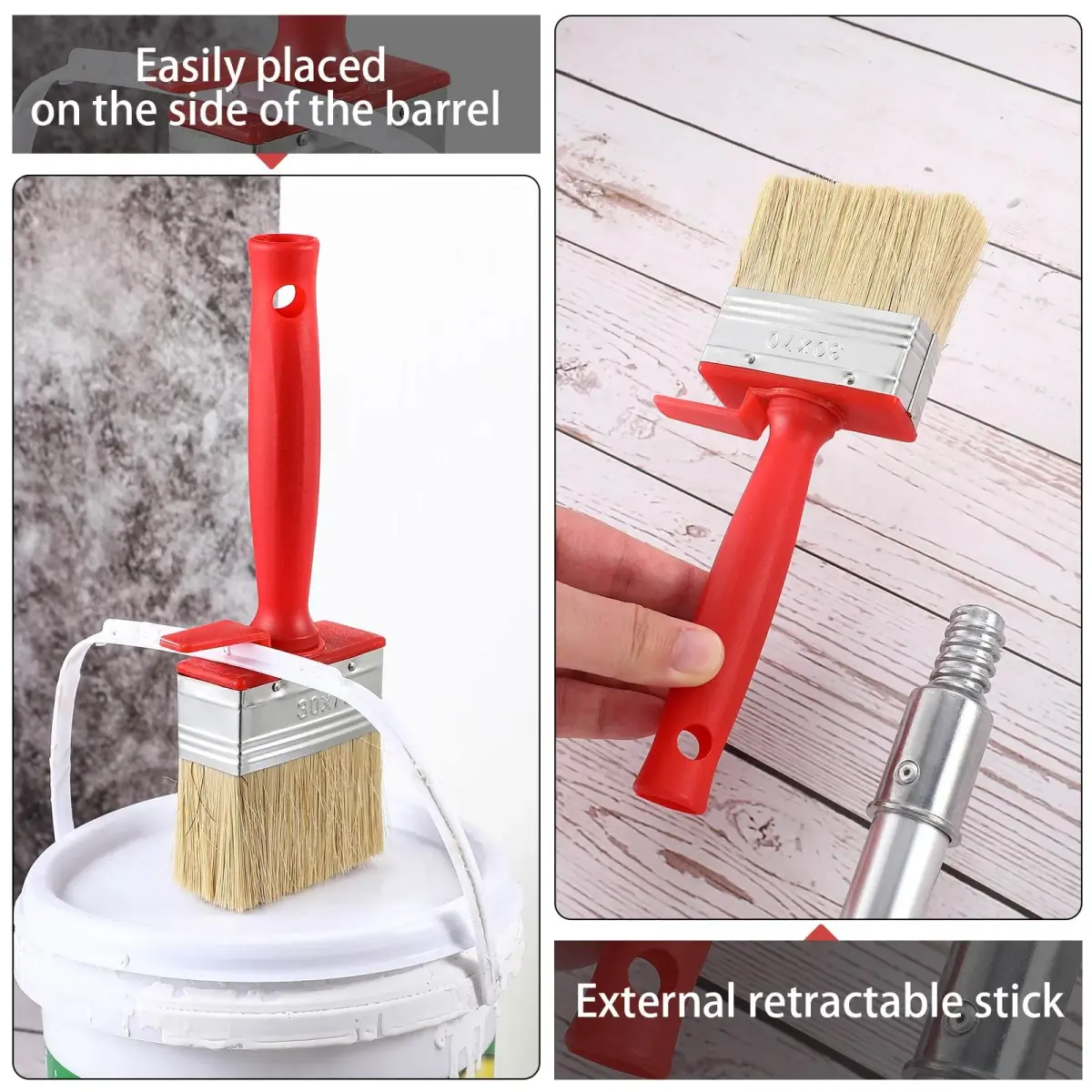 Hoolerry Assorted Paint Brush Set 3", 4", 6" | 3-Piece Set for Decking, Walls, Furniture - view 5