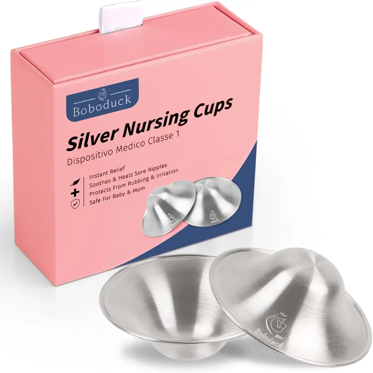 Boboduck Silver Nursing Cups X-L Size | Pure 999 Silver for Breastfeeding Sore Nipples - main product image