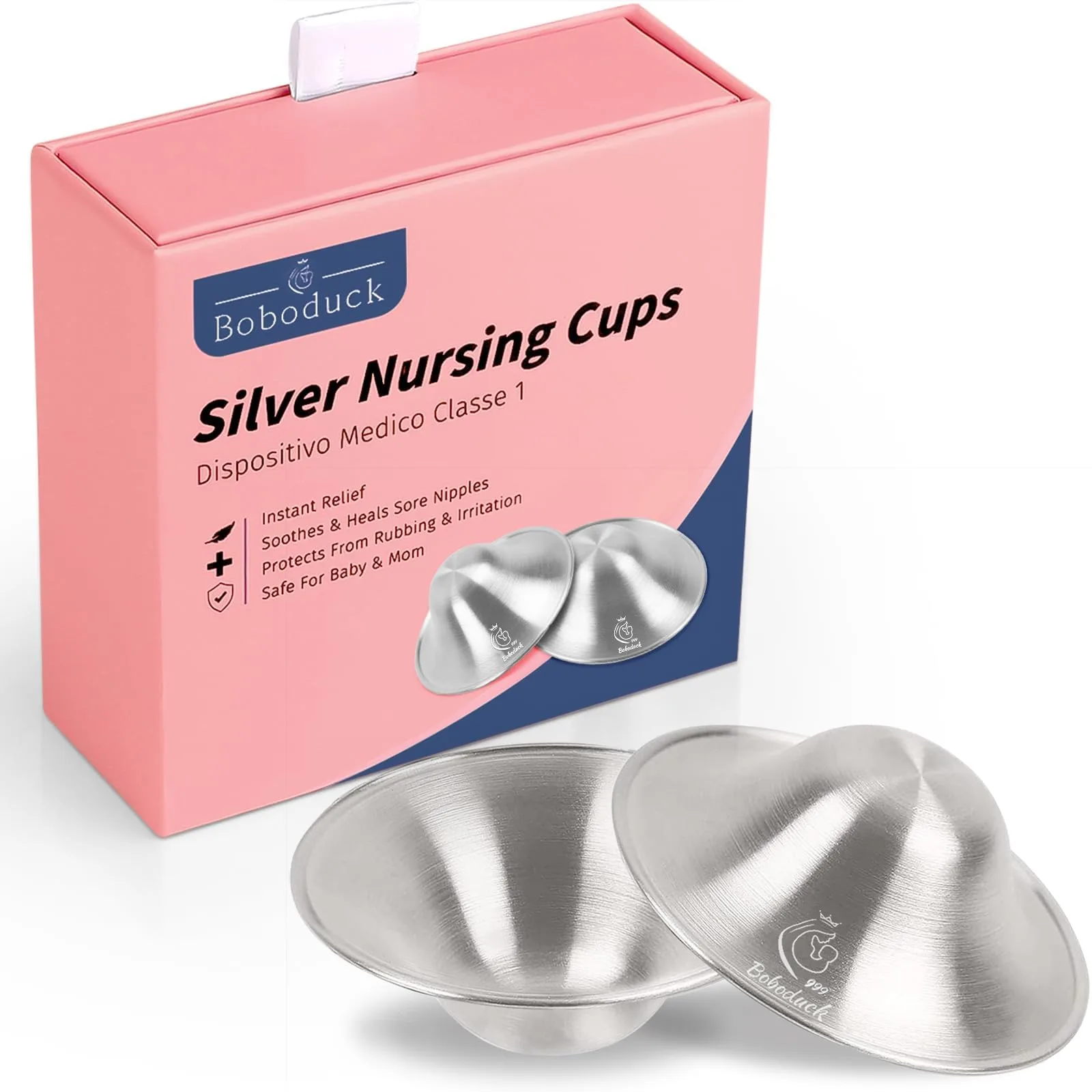 Boboduck Silver Nipple Shields for Breastfeeding Newborns (X-L Size) | Authentic USA Import for Soothing Sore Nipples - main product image