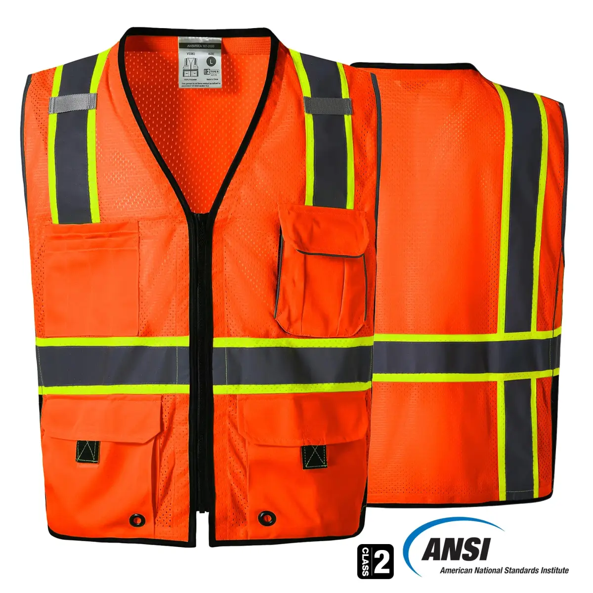 SKSAFETY Professional Class 2 Safety Vest Orange 2XL | ANSI/ISEA 107-2020 Compliant Hi-Vis Mesh - view 3