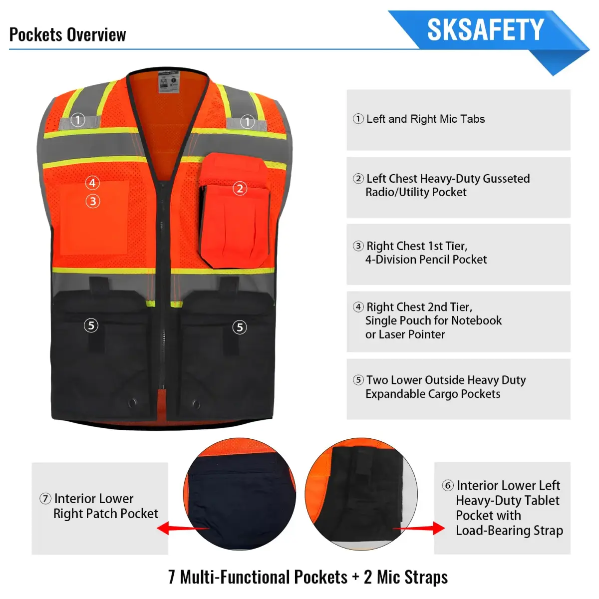 SKSAFETY Class 2 High Visibility Safety Vest Orange Black 3XL | ANSI/ISEA 107-2020 Compliant - view 3