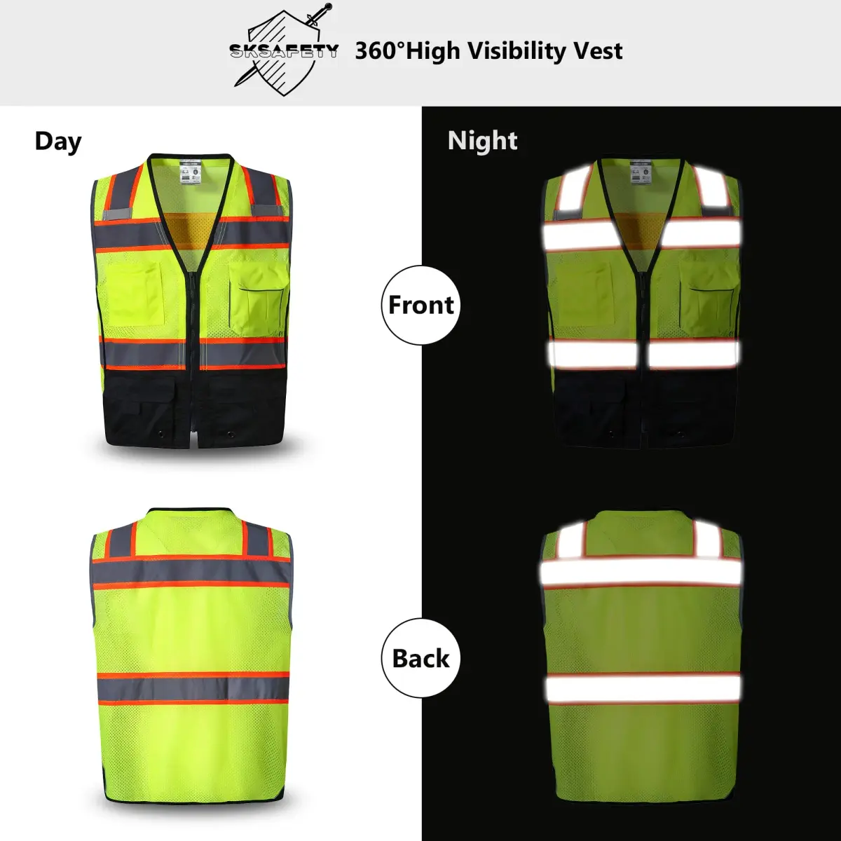 SKSAFETY Class 2 High Visibility Safety Vest 2XL (Lime Black) | ANSI/ISEA 107-2020 Compliant - view 2