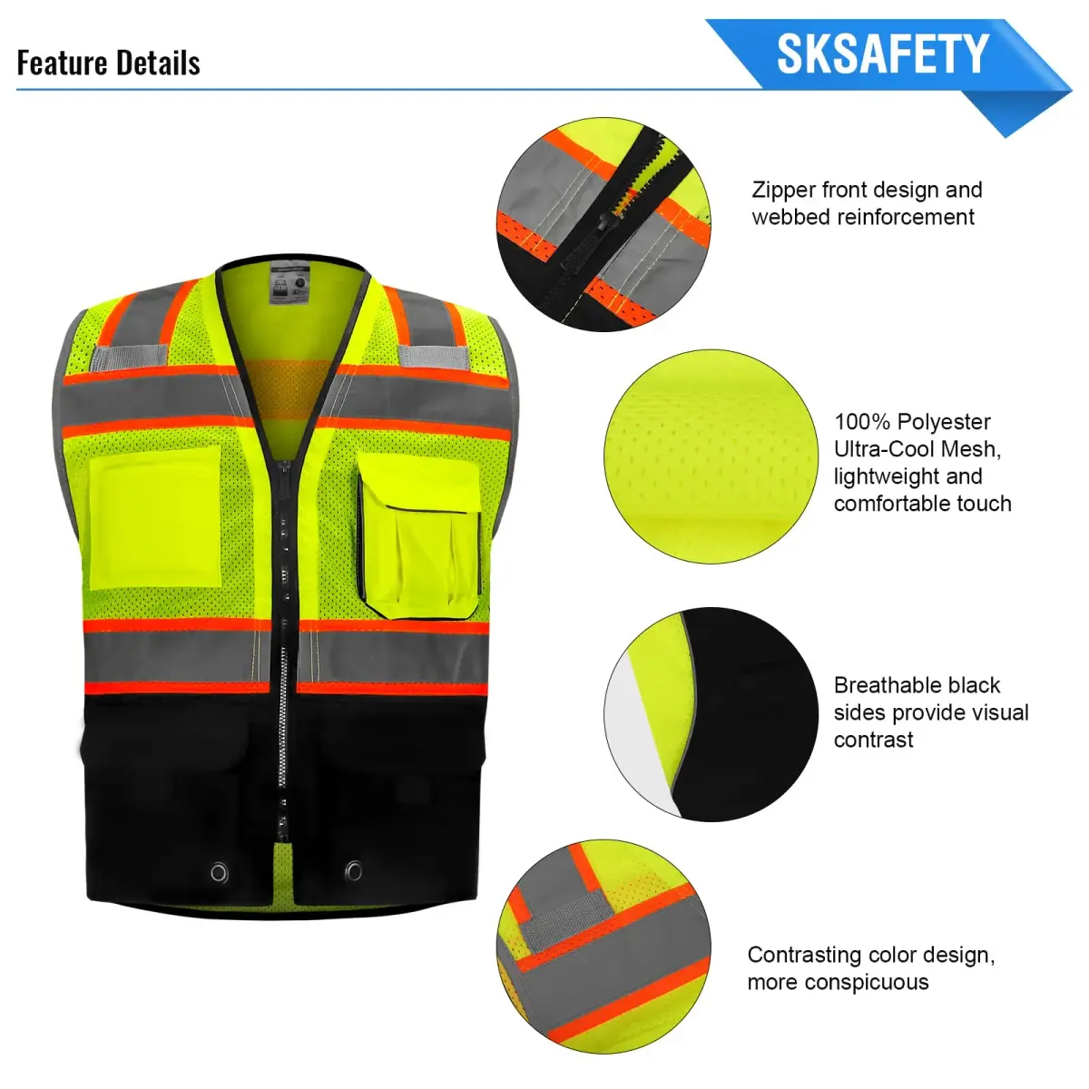 SKSAFETY Class 2 High Visibility Safety Vest 2XL (Lime Black) | ANSI/ISEA 107-2020 Compliant - view 3
