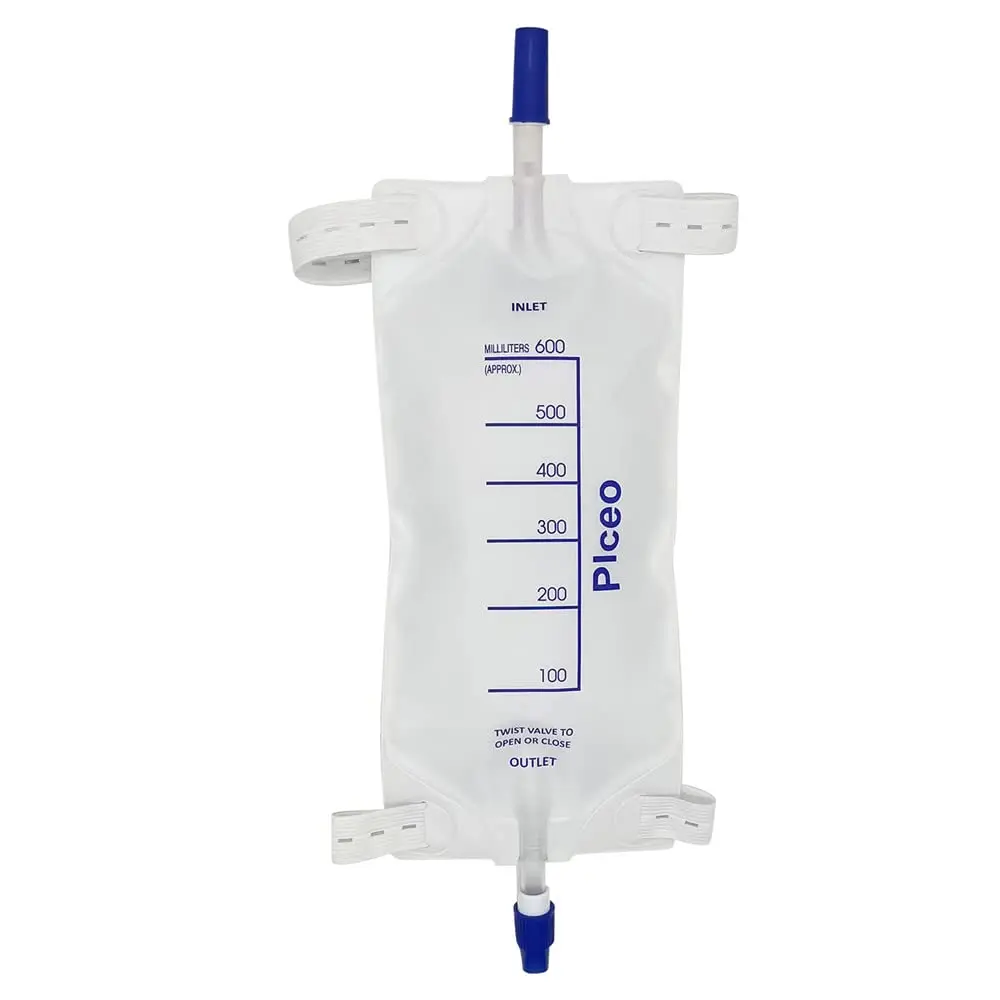 plceo Easy-Tap Urinary Drainage Bag 1000ml | Anti-Reflux Valve, Sterile, Latex-Free (3 Pack) - main product image