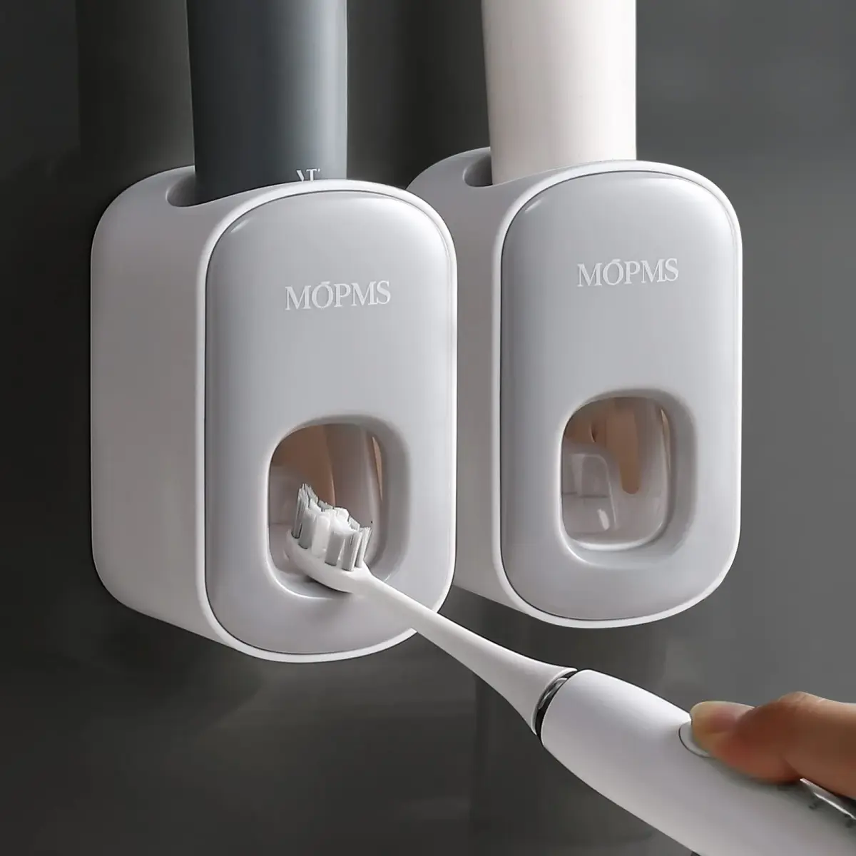 MOPMS Automatic Toothpaste Dispenser Wall Mounted for Bathroom - Grey 2-Pack | Hygienic & Hands-Free Dispensing - main product image