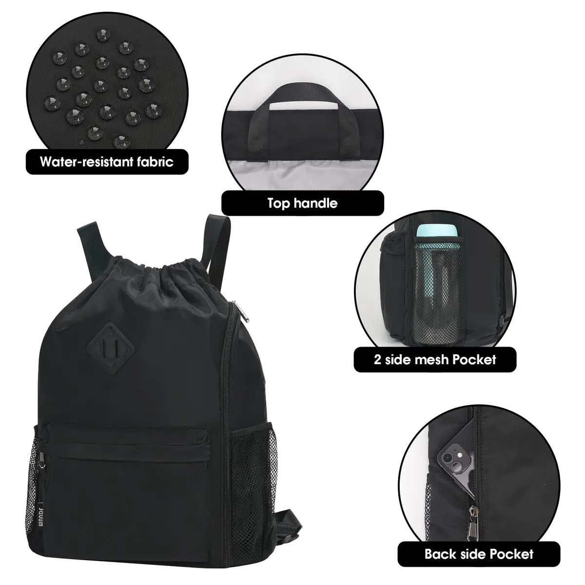 WANDF Drawstring Backpack with Shoe Compartment | Water-Resistant Sports Gym Bag for Men & Women - view 6