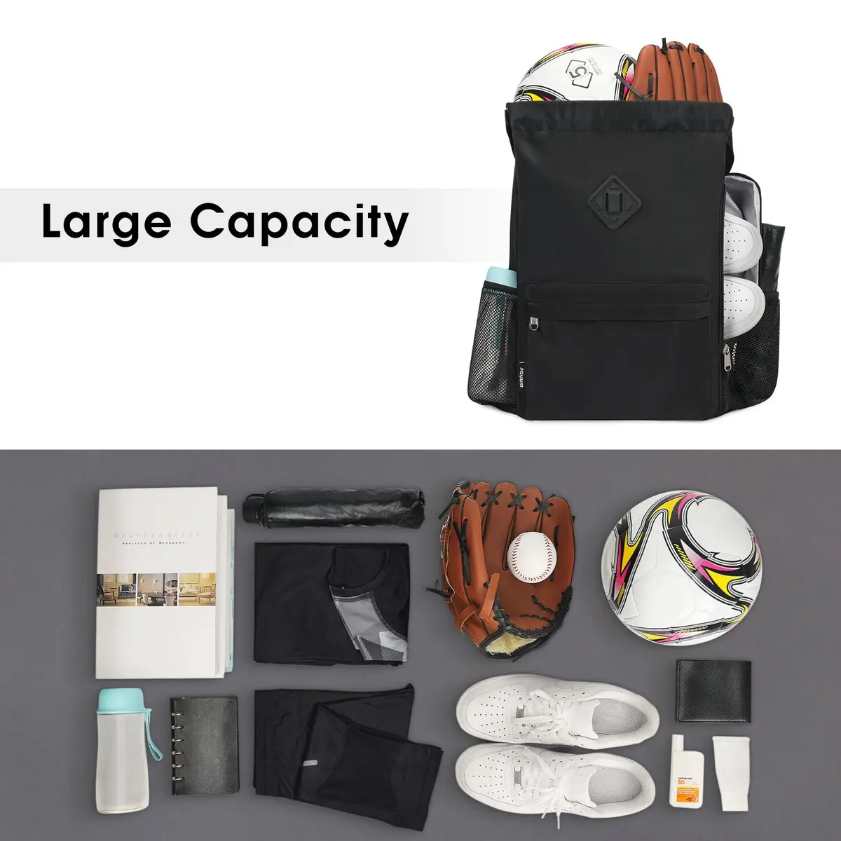WANDF Drawstring Backpack with Shoe Compartment | Water-Resistant Sports Gym Bag for Men & Women - view 4