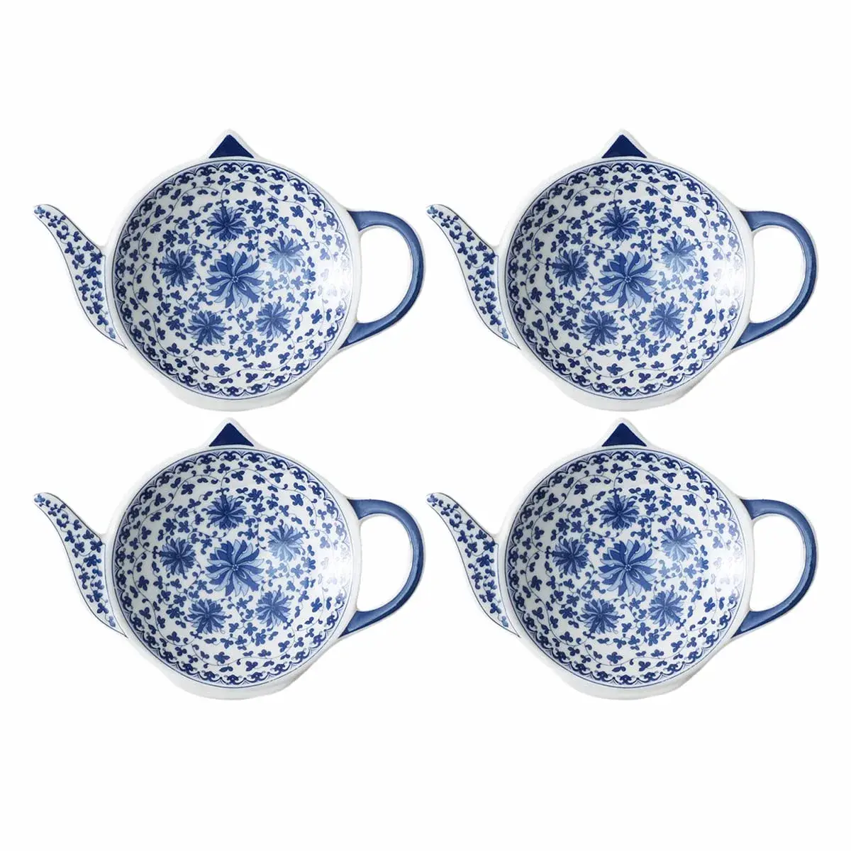 Sizikato Blue and White Porcelain Tea Bag Holder Coasters 11.7 cm (4.7 inches) | Set of 4 - main product image