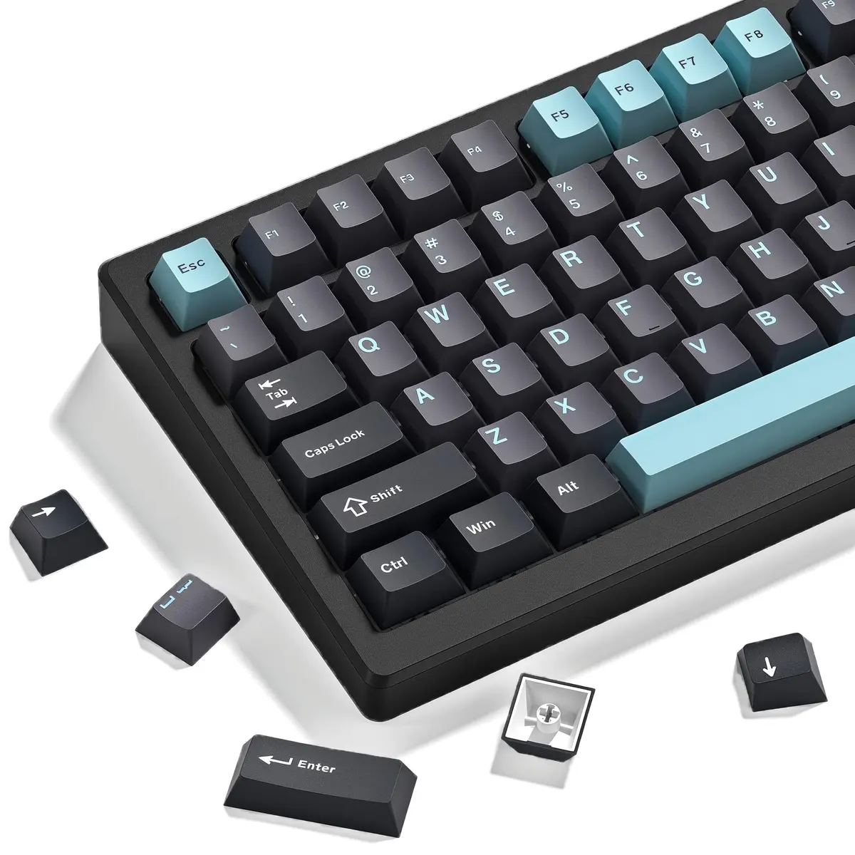 dagaladoo Double Shot PBT Keycaps Set Cherry Profile 138 Keys | Retro Grey/Blue for Mechanical Keyboards - main product image