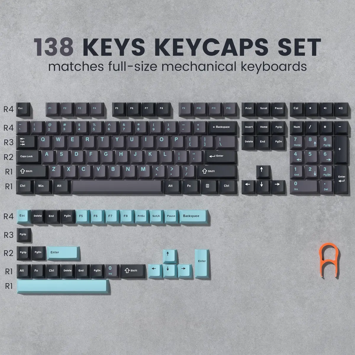 dagaladoo Double Shot PBT Keycaps Set Cherry Profile 138 Keys | Retro Grey/Blue for Mechanical Keyboards - view 2