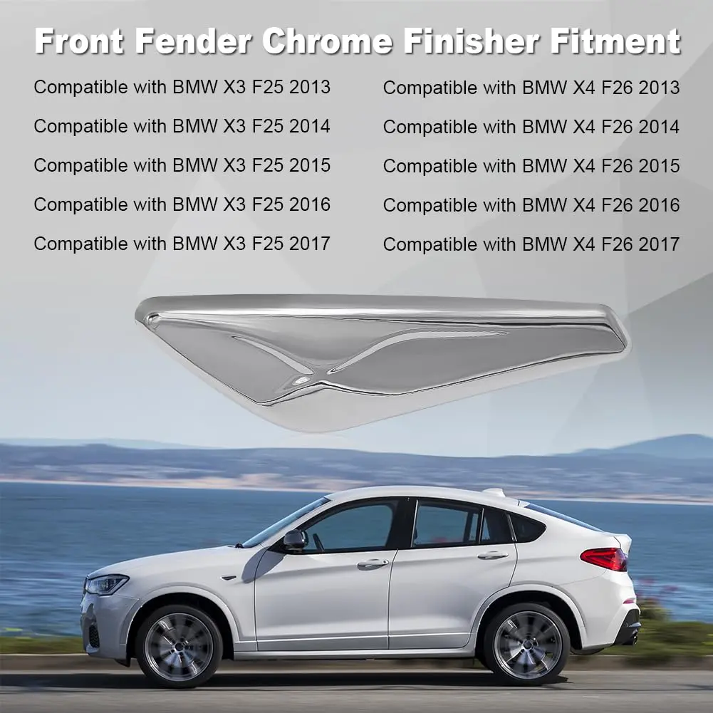 JDMON Front Fender Chrome Finisher for BMW X3 F25 & X4 F26 2013-2017 | Direct Fit Replacement - view 6