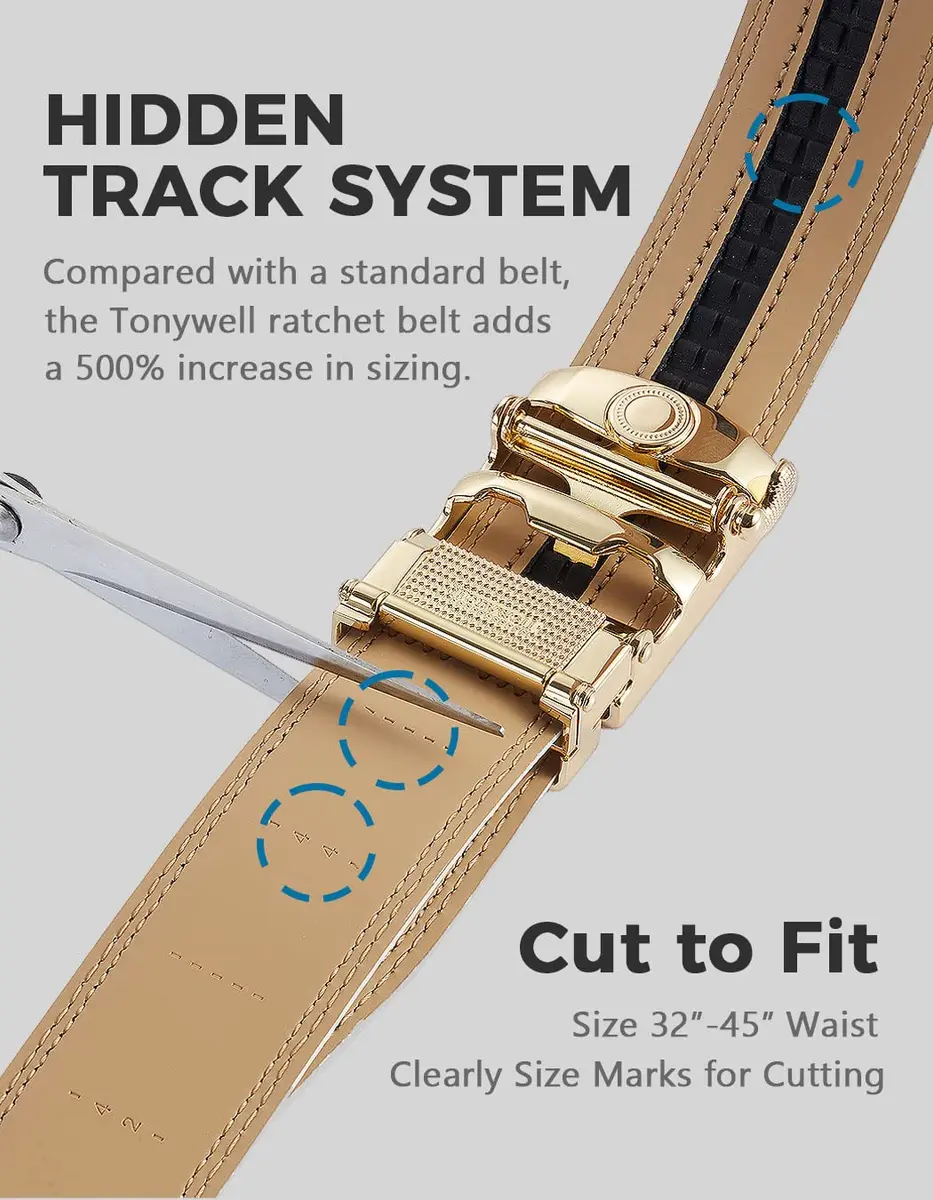 Tonywell Belt Mens Leather Ratchet Belt with Automatic 40mm Buckle | Adjustable & Durable - view 3