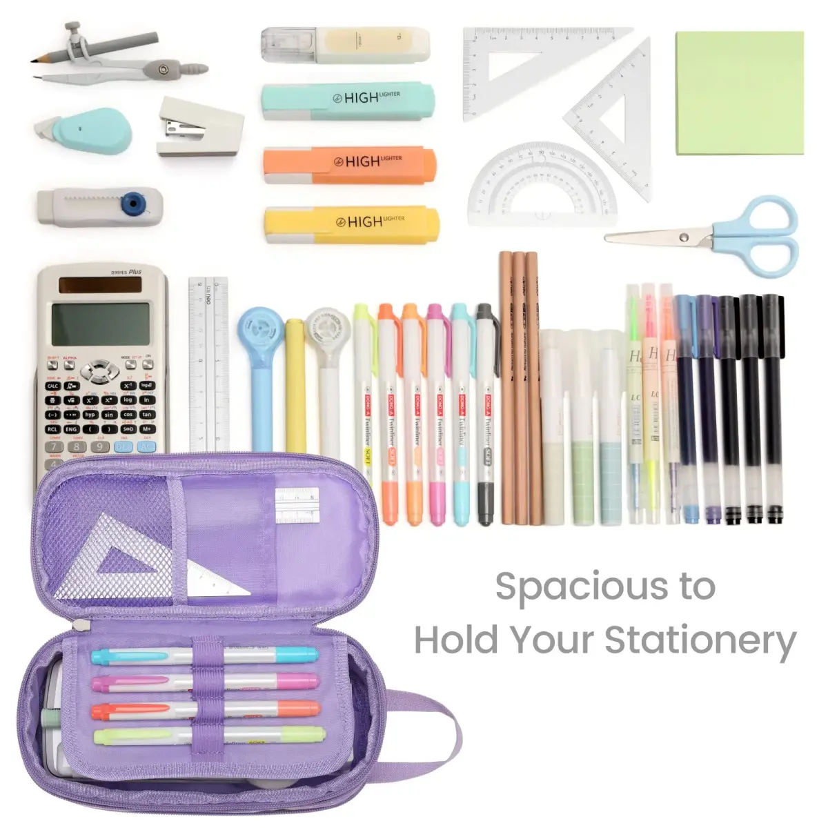 Bagseri Expandable Pencil Case for Girls | Purple Mermaid Scale Large Capacity Pouch Organizer (23cm x 11.6cm x 3.6cm) - view 4