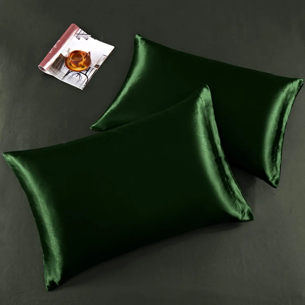 Horbaunal 6 Piece Satin Sheet Set Full Size Emerald Green | Silky Soft with 16" Deep Pocket & 4 Pillowcases - view 5