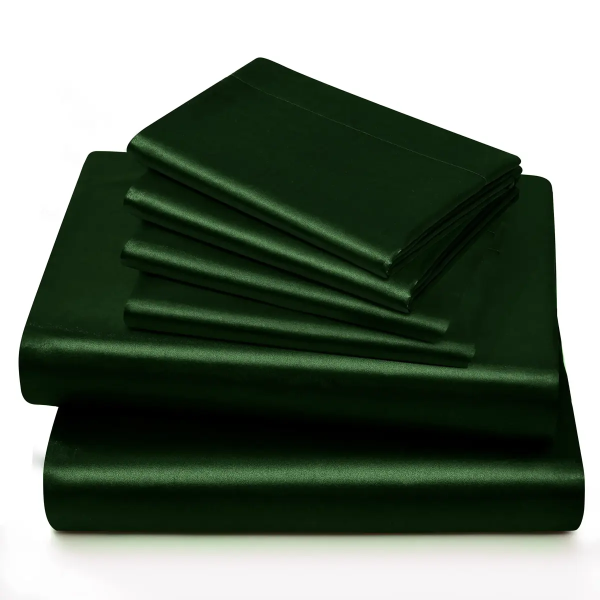 Horbaunal 6 Piece Satin Sheet Set Full Size Emerald Green | Silky Soft with 16" Deep Pocket & 4 Pillowcases - view 4