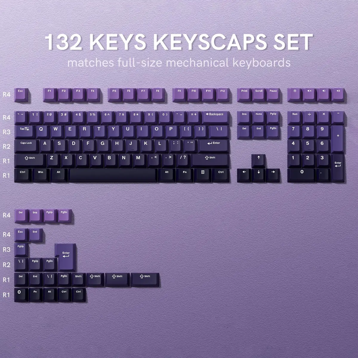 dagaladoo Double Shot PBT keycaps Purple, Cherry Profile Keyboard Keycaps | Gradient Purple, 132 Keys - view 2