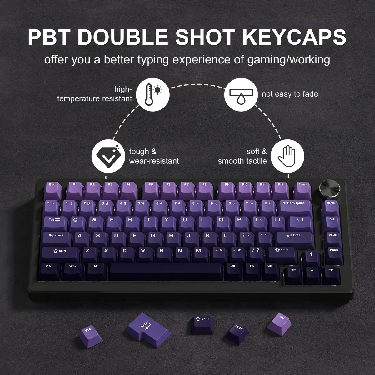 dagaladoo Double Shot PBT keycaps Purple, Cherry Profile Keyboard Keycaps | Gradient Purple, 132 Keys - view 3