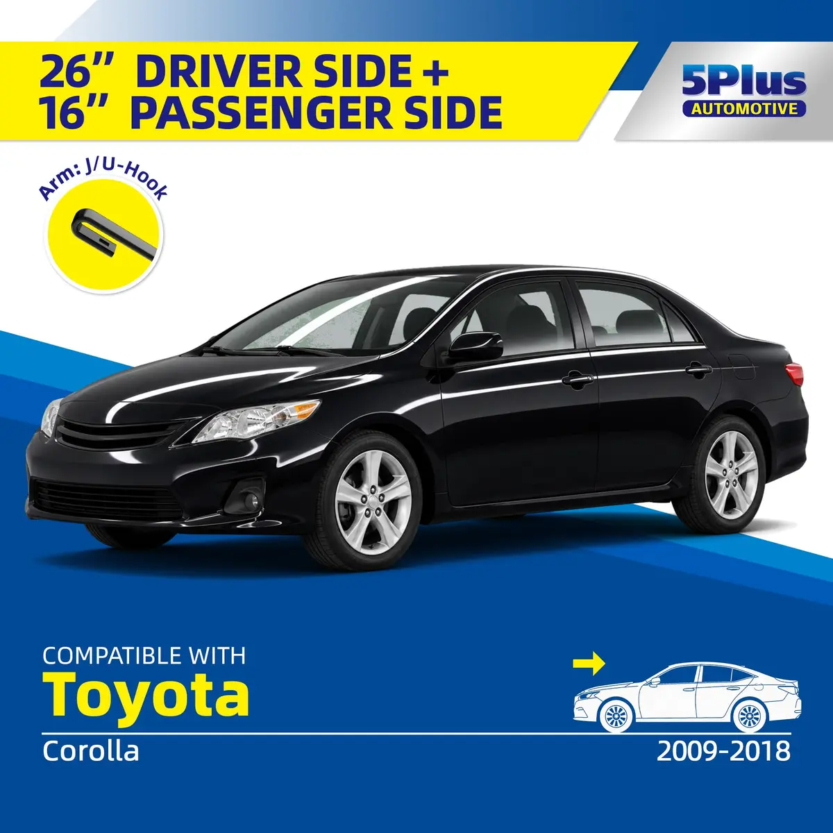 5 PLUS Custom-Fit Wipers for Toyota Corolla 2009-2018 | Quiet, Durable, Easy Install - view 2