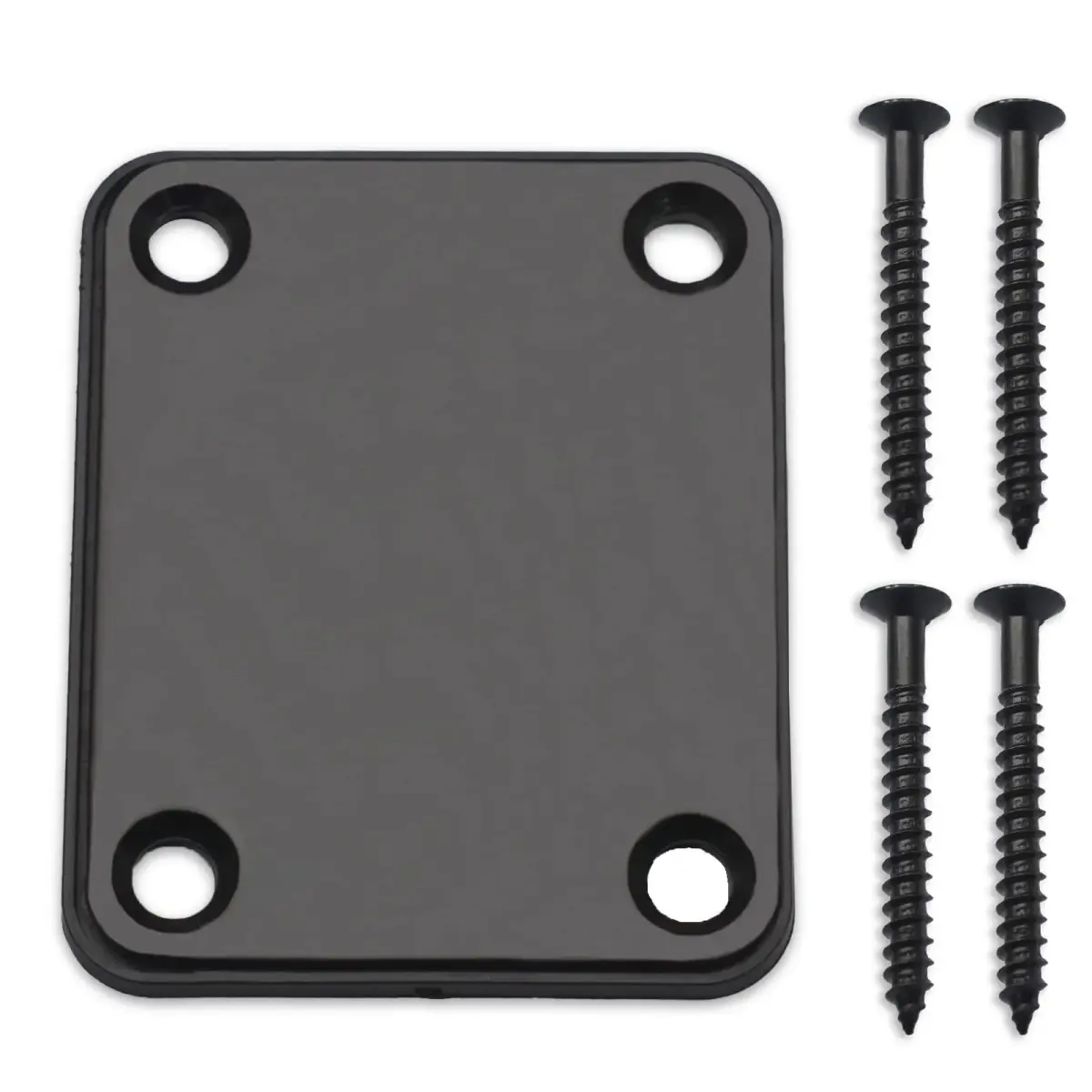 MAXCHEER Black Electric Bass Guitar Neck Plate with Screws | 64.5mm x 51.2mm - main product image