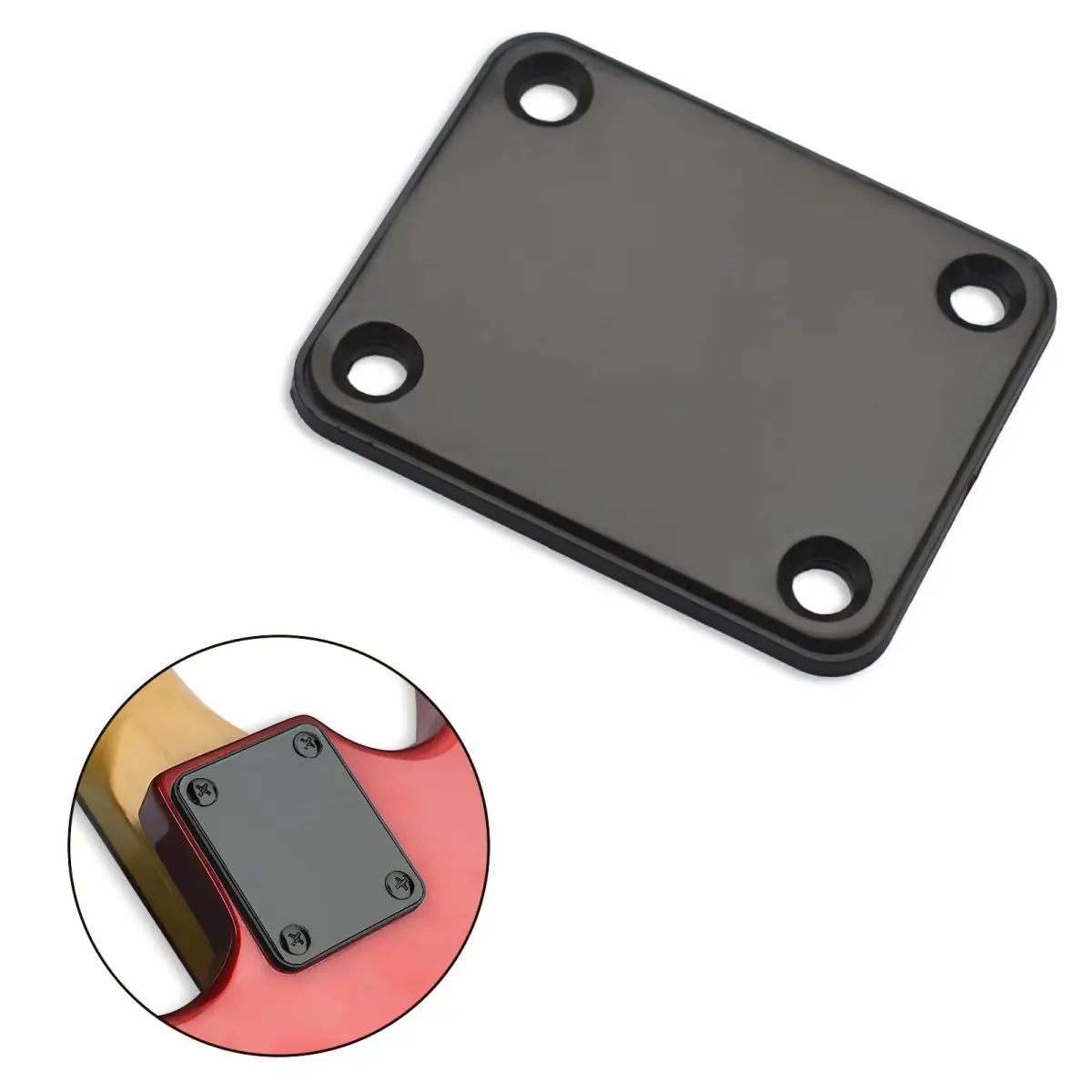 MAXCHEER Black Electric Bass Guitar Neck Plate with Screws | 64.5mm x 51.2mm - view 3