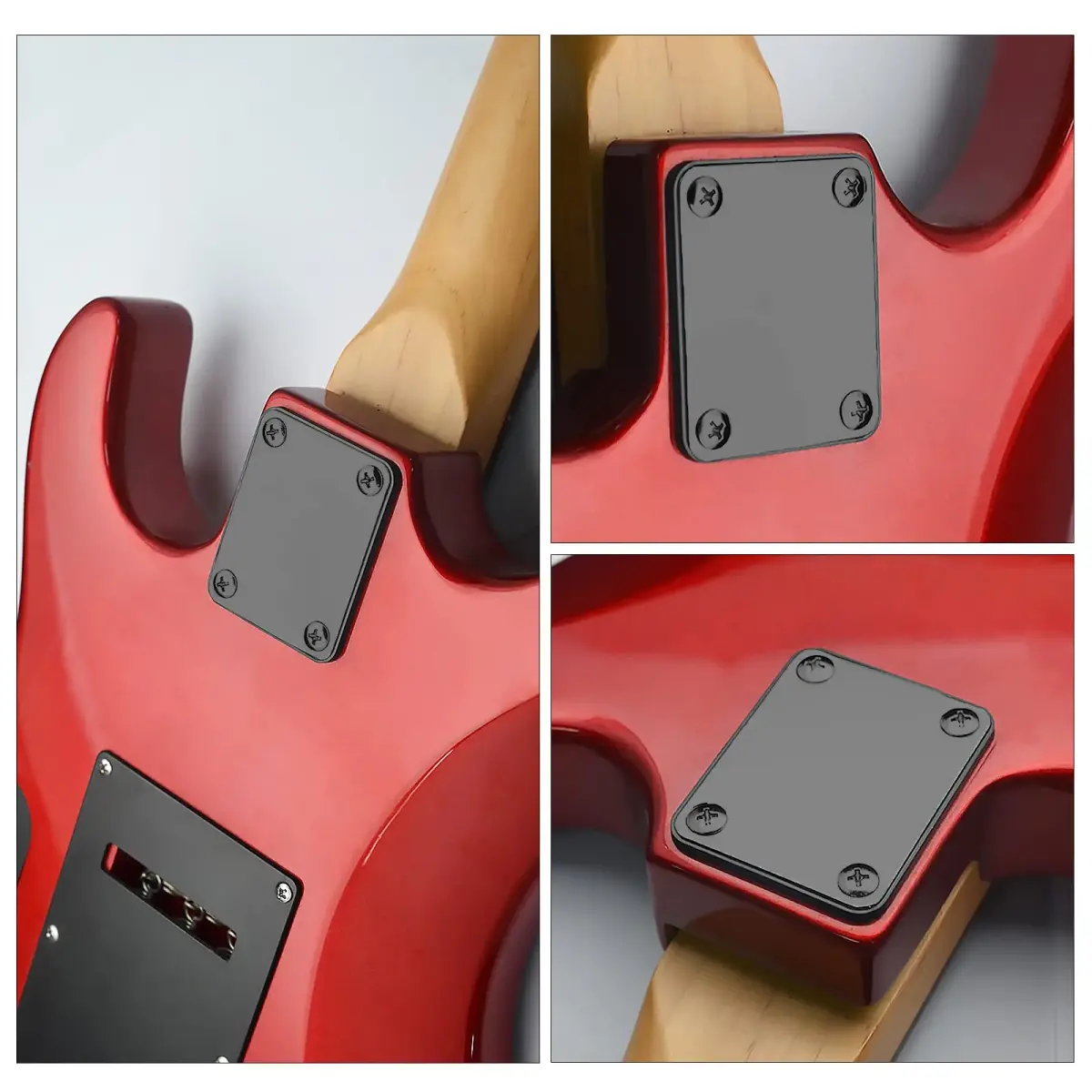 MAXCHEER Black Electric Bass Guitar Neck Plate with Screws | 64.5mm x 51.2mm - view 4
