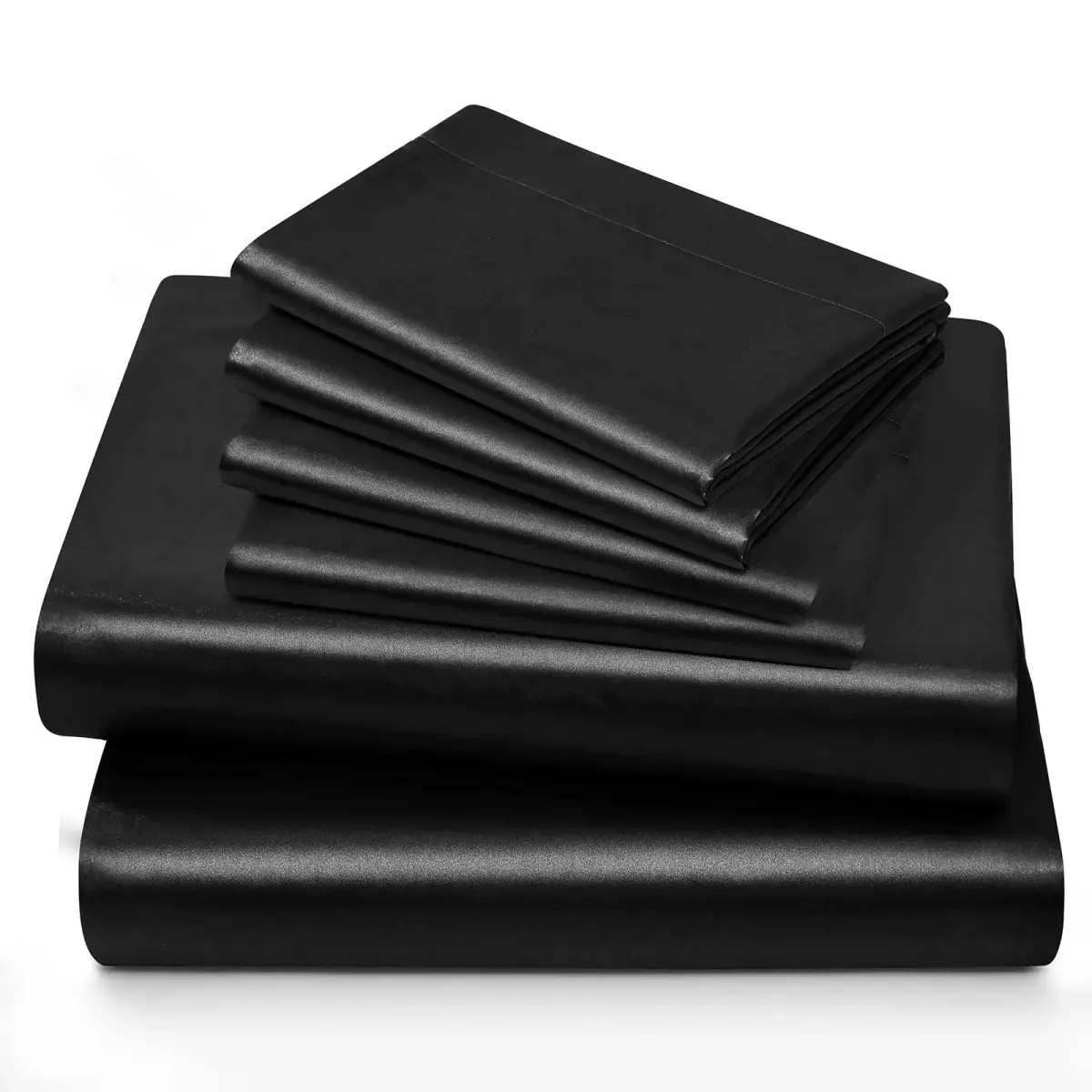 Horbaunal Black 6 Piece Satin Sheet Set Queen Size, 244cm x 274cm (102" x 90") Flat Sheet | Silky Soft Luxury Bedding - view 4