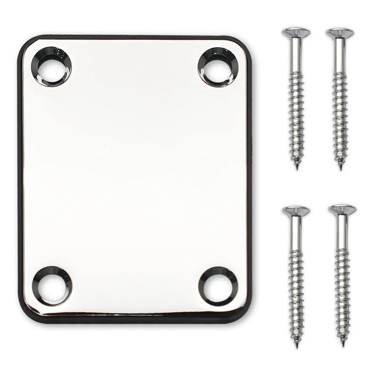 MAXCHEER Electric Bass Guitar Neck Plate with Screws & Back Plate, Chrome | Guitar Neck Joint Connecting Strengthen Plate - main product image