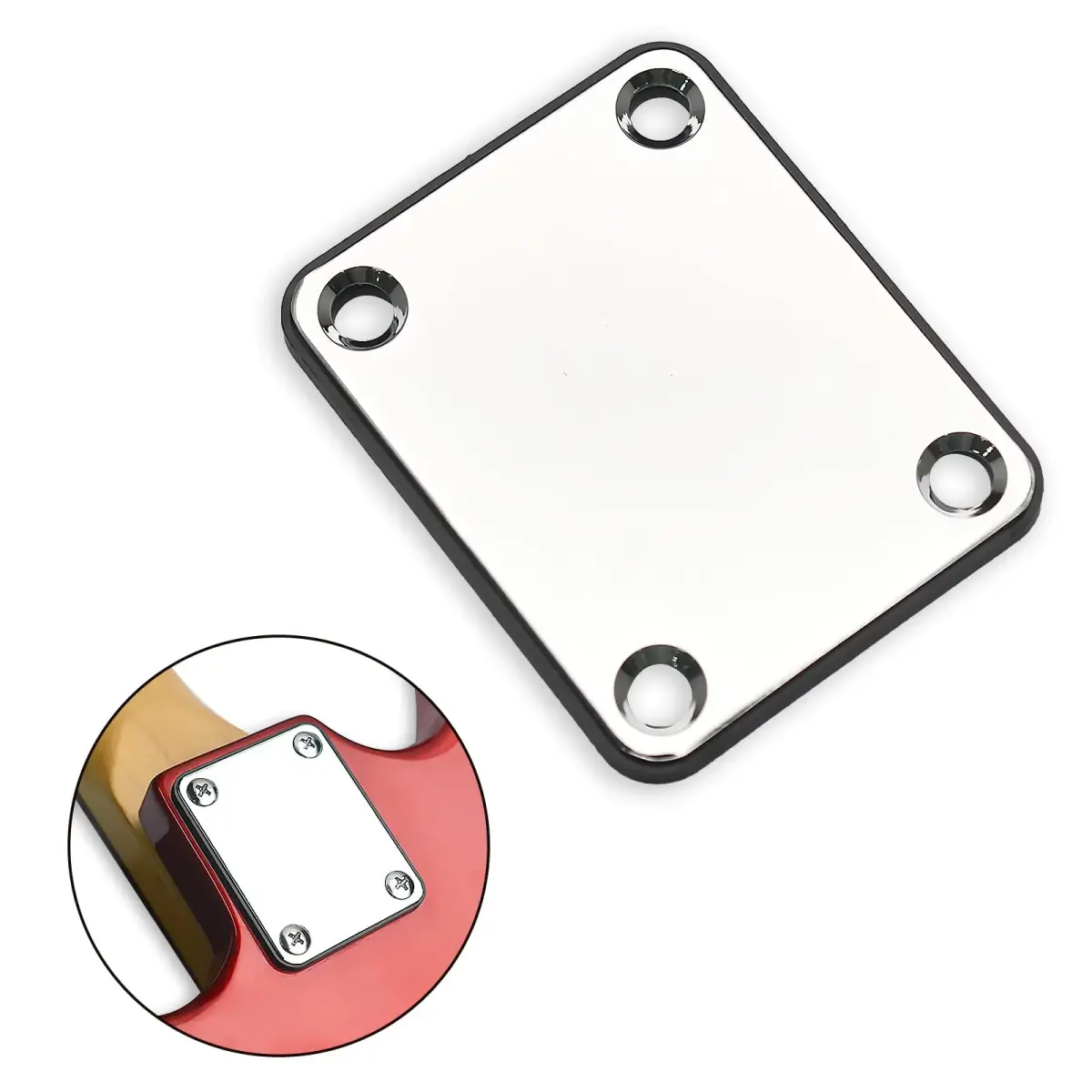 MAXCHEER Electric Bass Guitar Neck Plate with Screws & Back Plate, Chrome | Guitar Neck Joint Connecting Strengthen Plate - view 3
