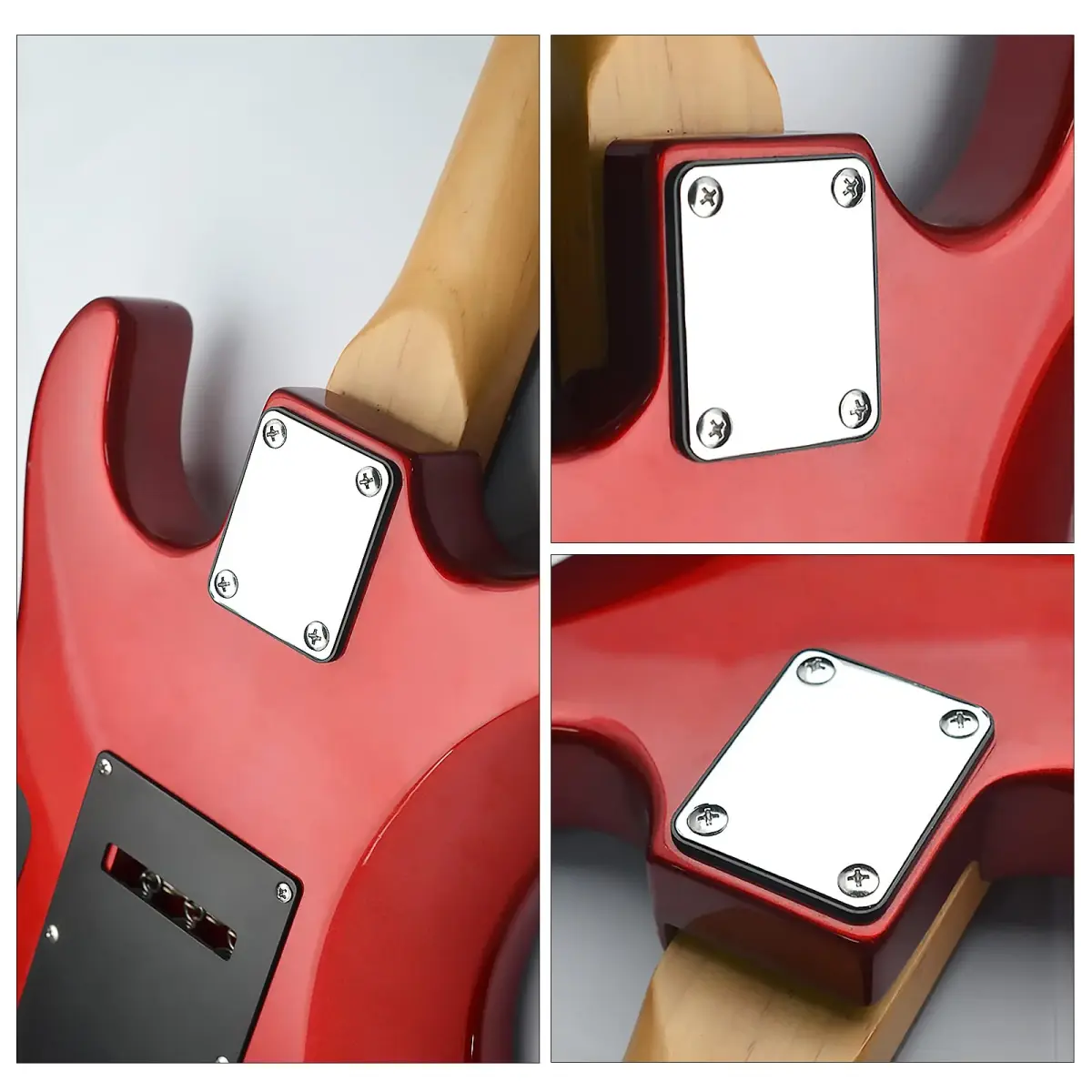 MAXCHEER Electric Bass Guitar Neck Plate with Screws & Back Plate, Chrome | Guitar Neck Joint Connecting Strengthen Plate - view 4