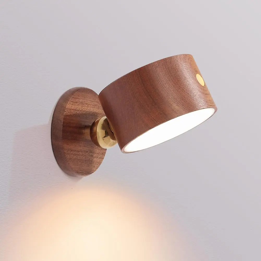 LANDGOO Wood Wall Sconce Bedside Lamp Rechargeable | Natural Wood, Dimmable, Portable - main product image