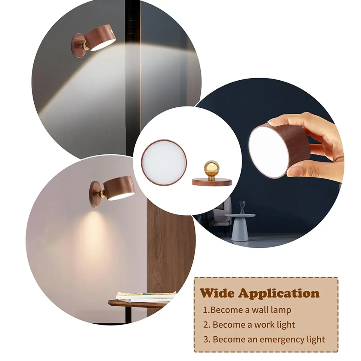 LANDGOO Wood Wall Sconce Bedside Lamp Rechargeable | Natural Wood, Dimmable, Portable - view 5