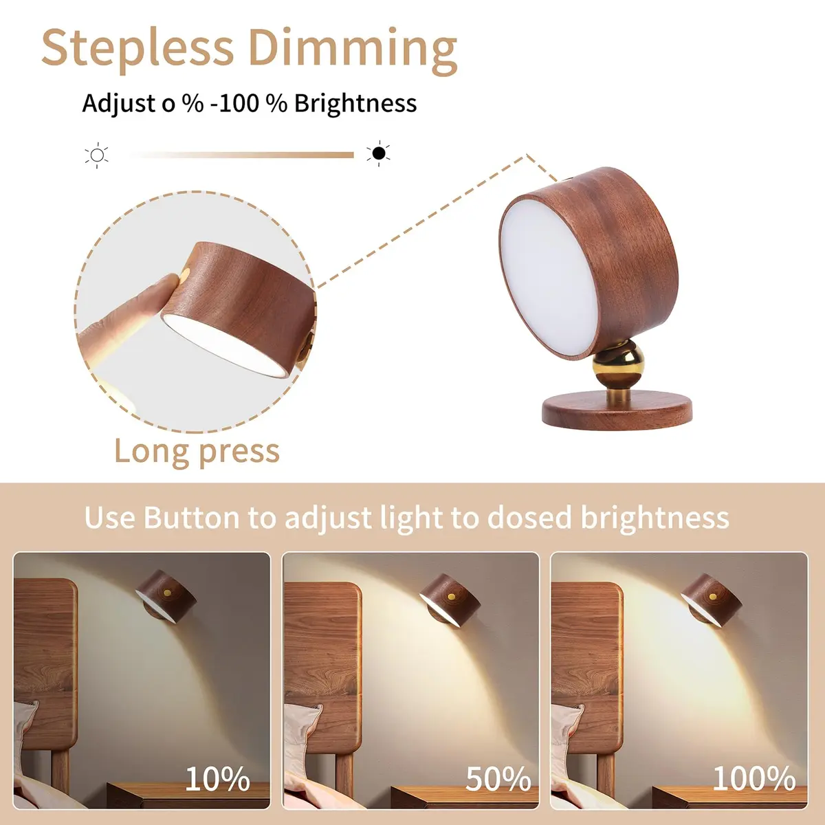 LANDGOO Wood Wall Sconce Bedside Lamp Rechargeable | Natural Wood, Dimmable, Portable - view 7