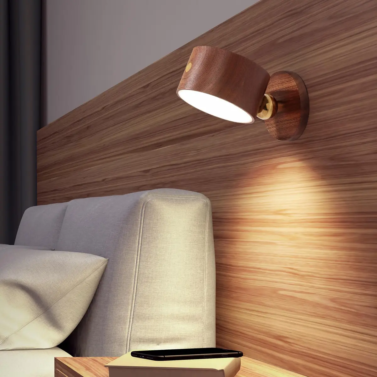 LANDGOO Wood Wall Sconce Bedside Lamp Rechargeable | Natural Wood, Dimmable, Portable - view 4