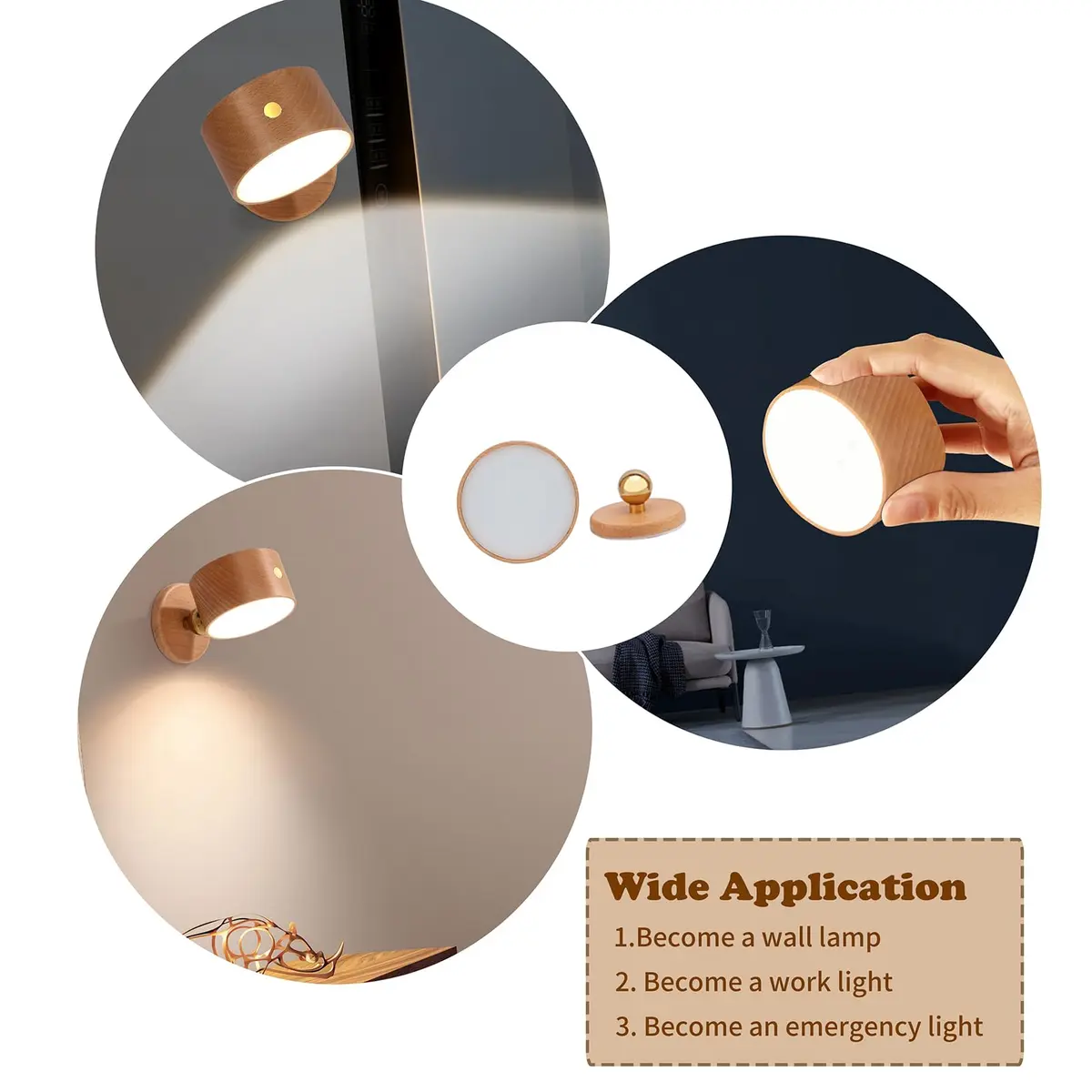 LANDGOO Wood Wall Sconce Bedside Lamp Rechargeable Night Light | Natural Wood, Dimmable, Portable - view 7