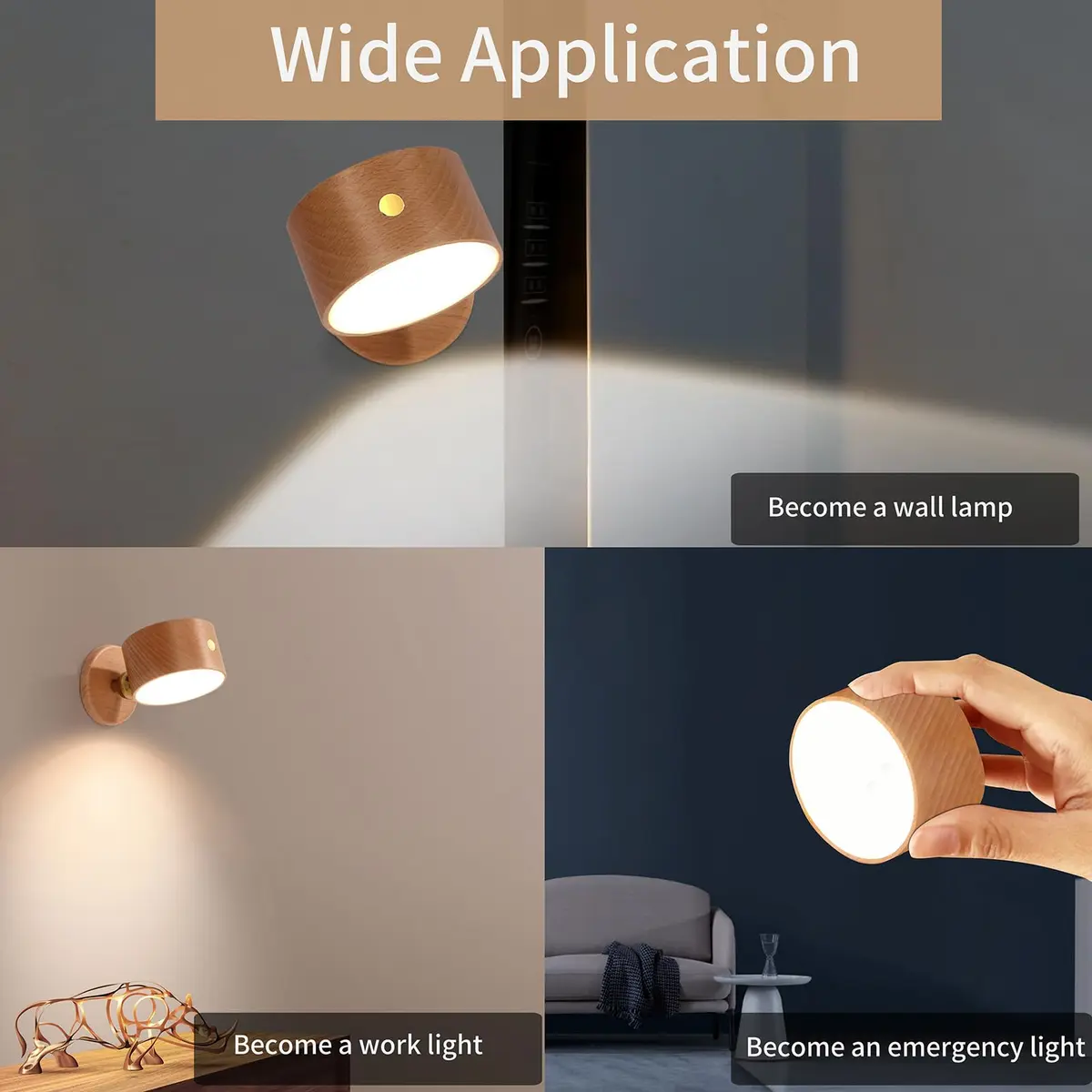 LANDGOO Wood Wall Sconce Bedside Lamp Rechargeable Night Light | Natural Wood, Dimmable, Portable - view 9