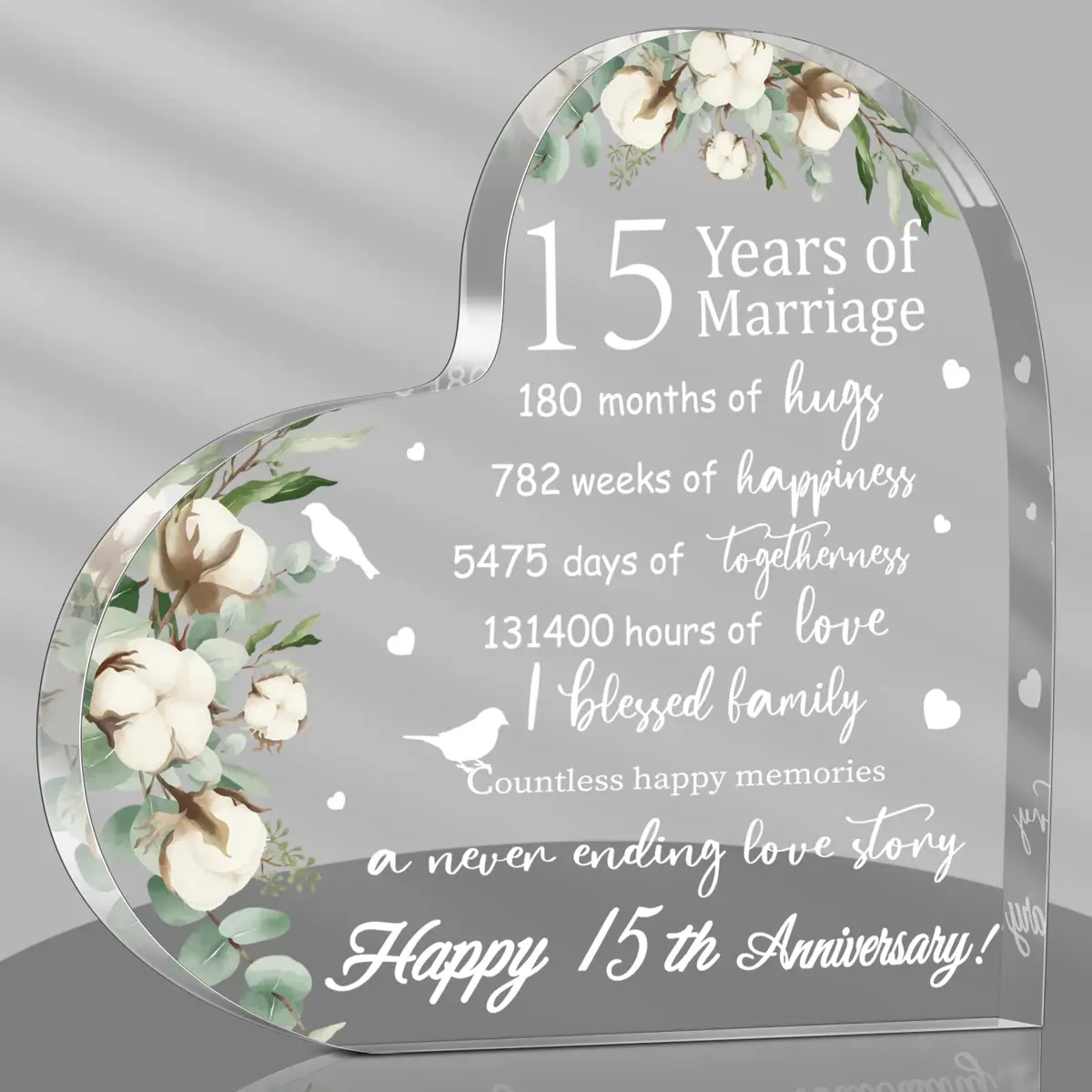 Yulejo 15th Style Heart Acrylic Decorative Sign 15.1 x 15.1 x 1.4 cm | Anniversary Gift for Her - main product image