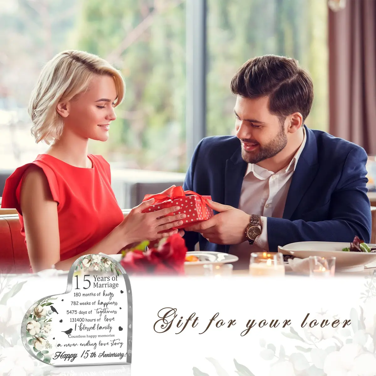 Yulejo 15th Style Heart Acrylic Decorative Sign 15.1 x 15.1 x 1.4 cm | Anniversary Gift for Her - view 6