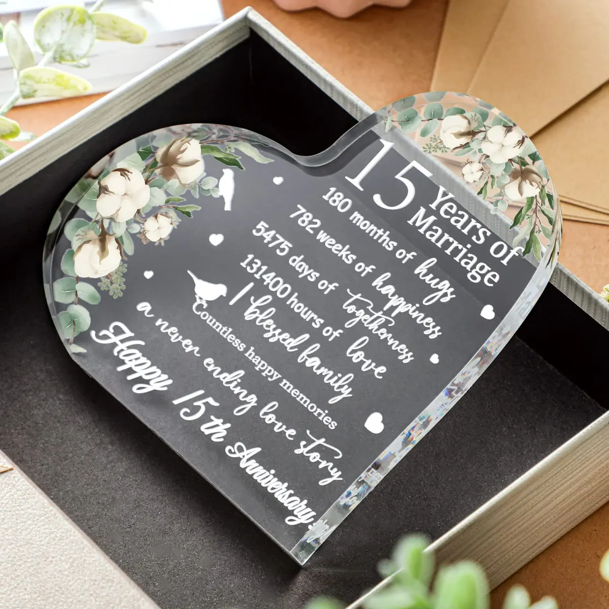 Yulejo 15th Style Heart Acrylic Decorative Sign 15.1 x 15.1 x 1.4 cm | Anniversary Gift for Her - view 7