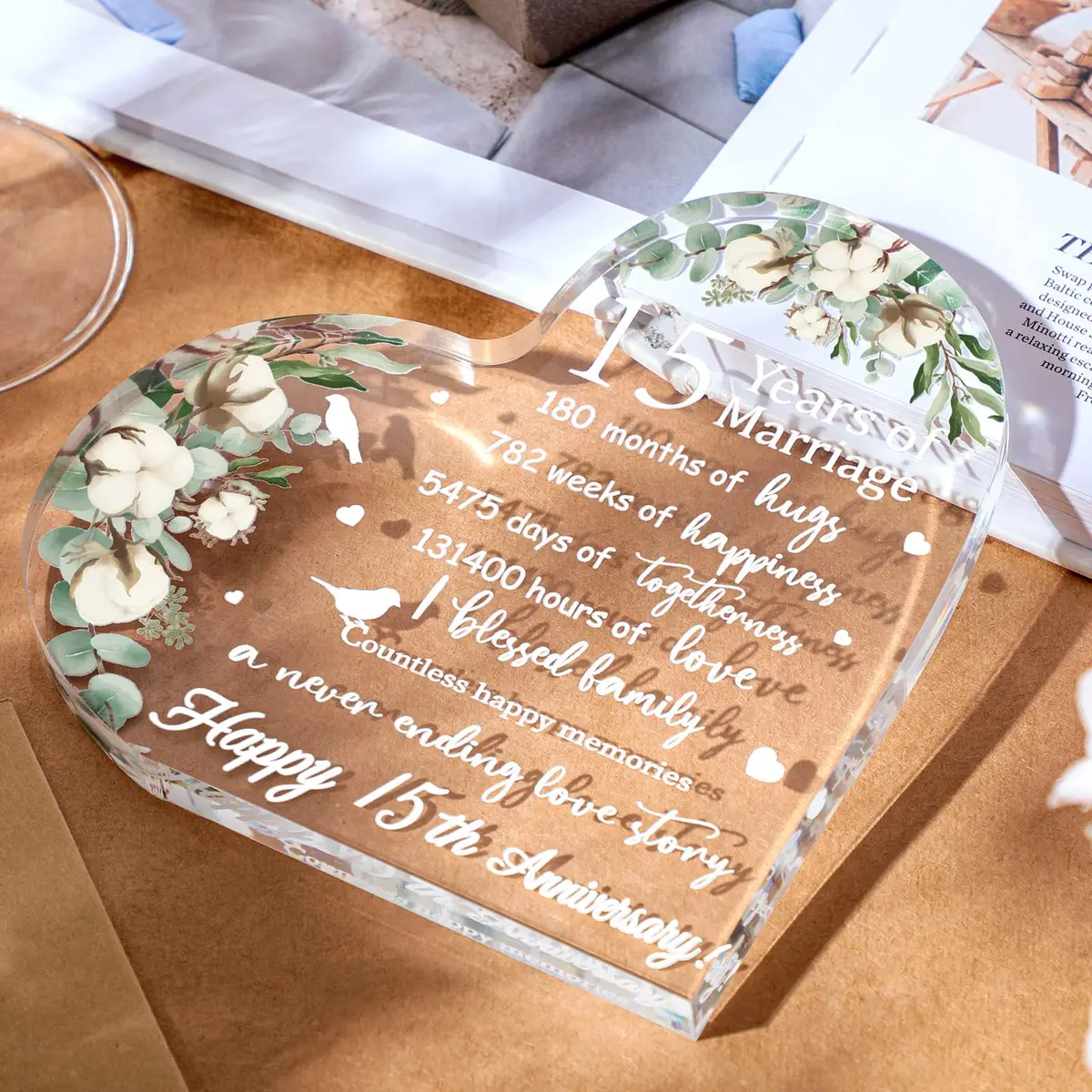 Yulejo 15th Style Heart Acrylic Decorative Sign 15.1 x 15.1 x 1.4 cm | Anniversary Gift for Her - view 2