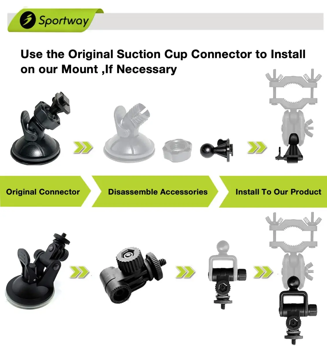 Sportway S70 Dash Cam Mirror Mount Holder with 6 Joints & Rubber Pad | Fits 13-51mm Poles - view 3